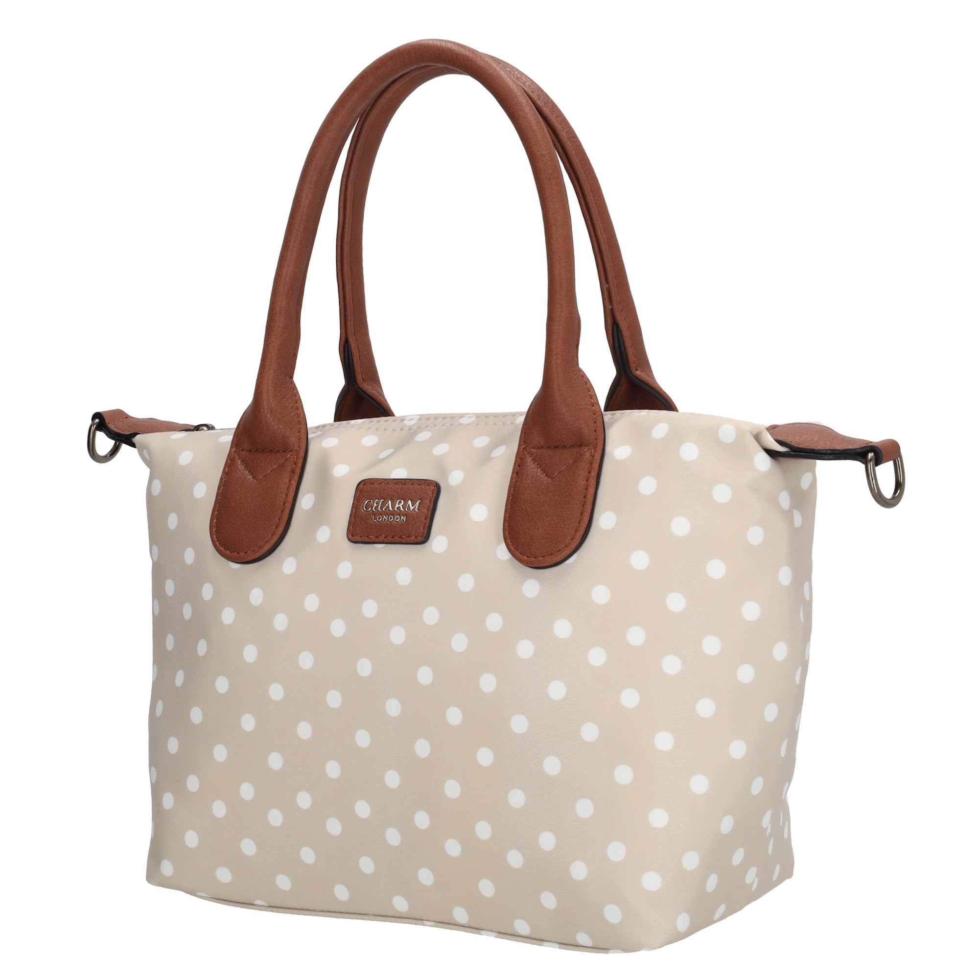 Buckingham - Handtas stippen wit-taupe