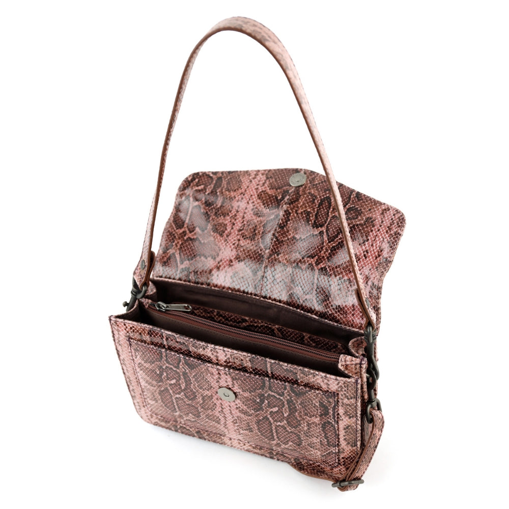 Hand-/schoudertasje met flap 'Stella' snake pink
