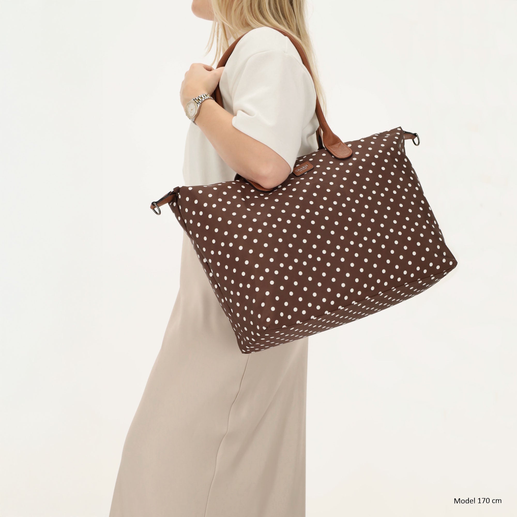 Buckingham Laptoptas 15.6 inch stippen wit-donkerbruin