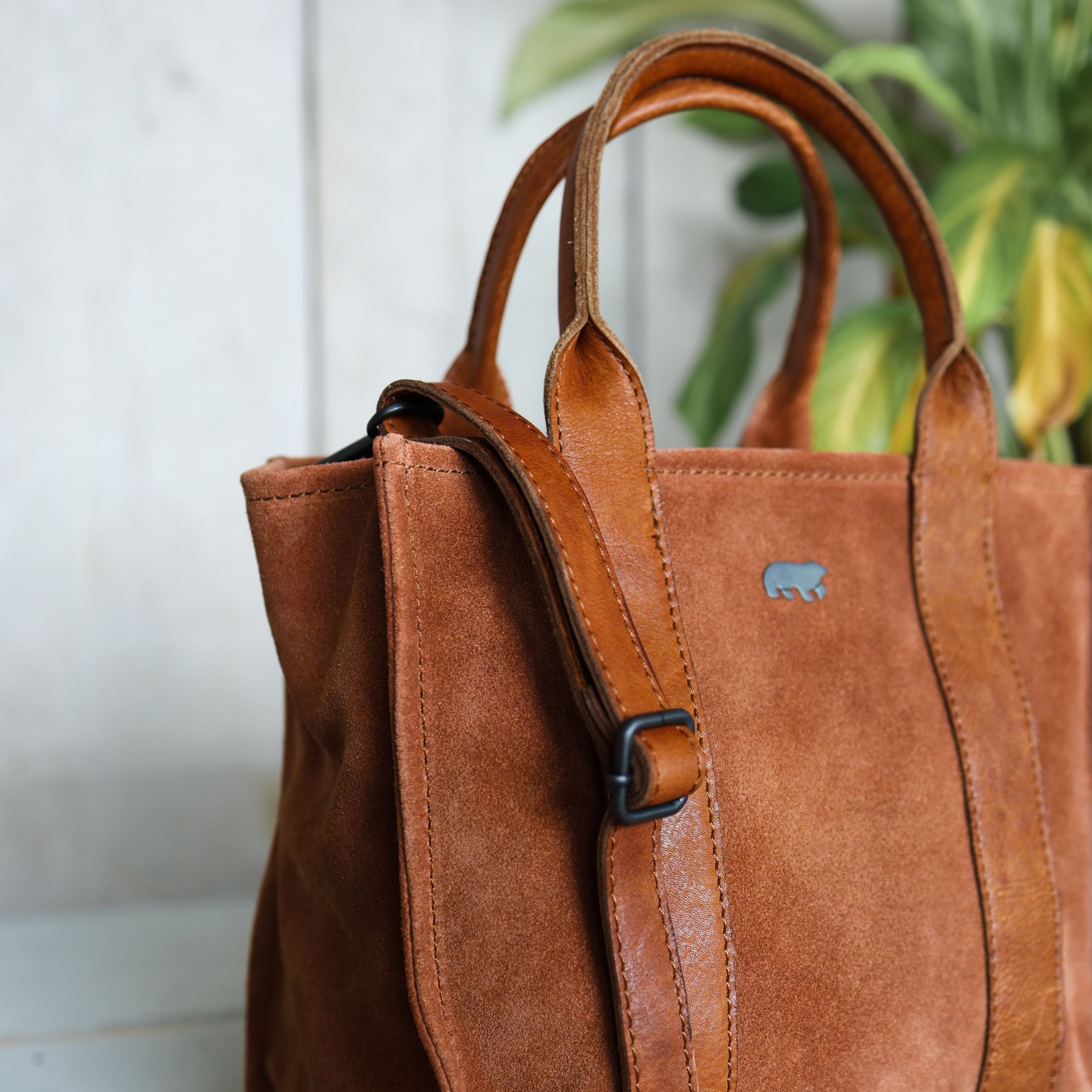 Suede mini tote bag 'Nova' cognac