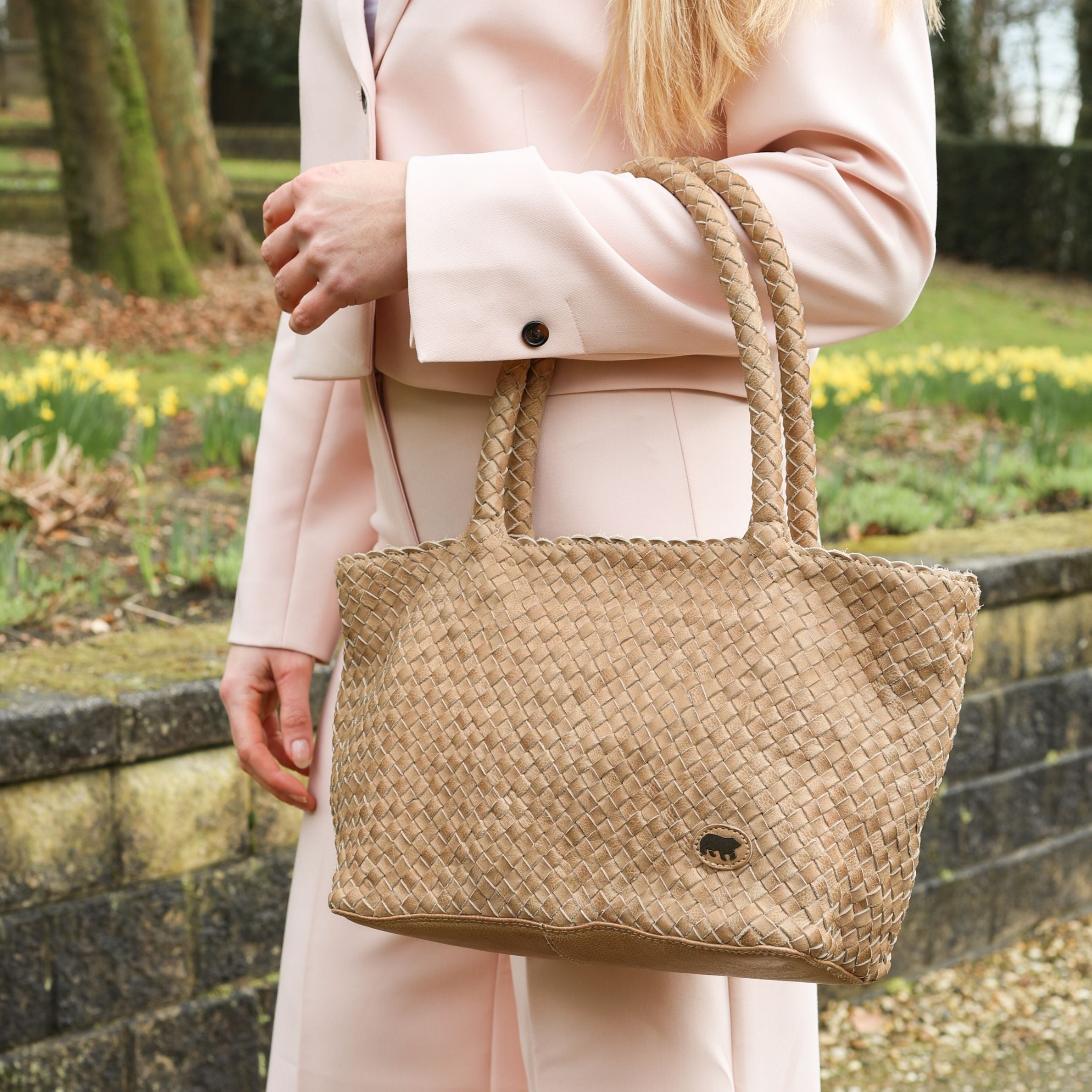 Gevlochten hand-/schoudertas 'Franca' beige