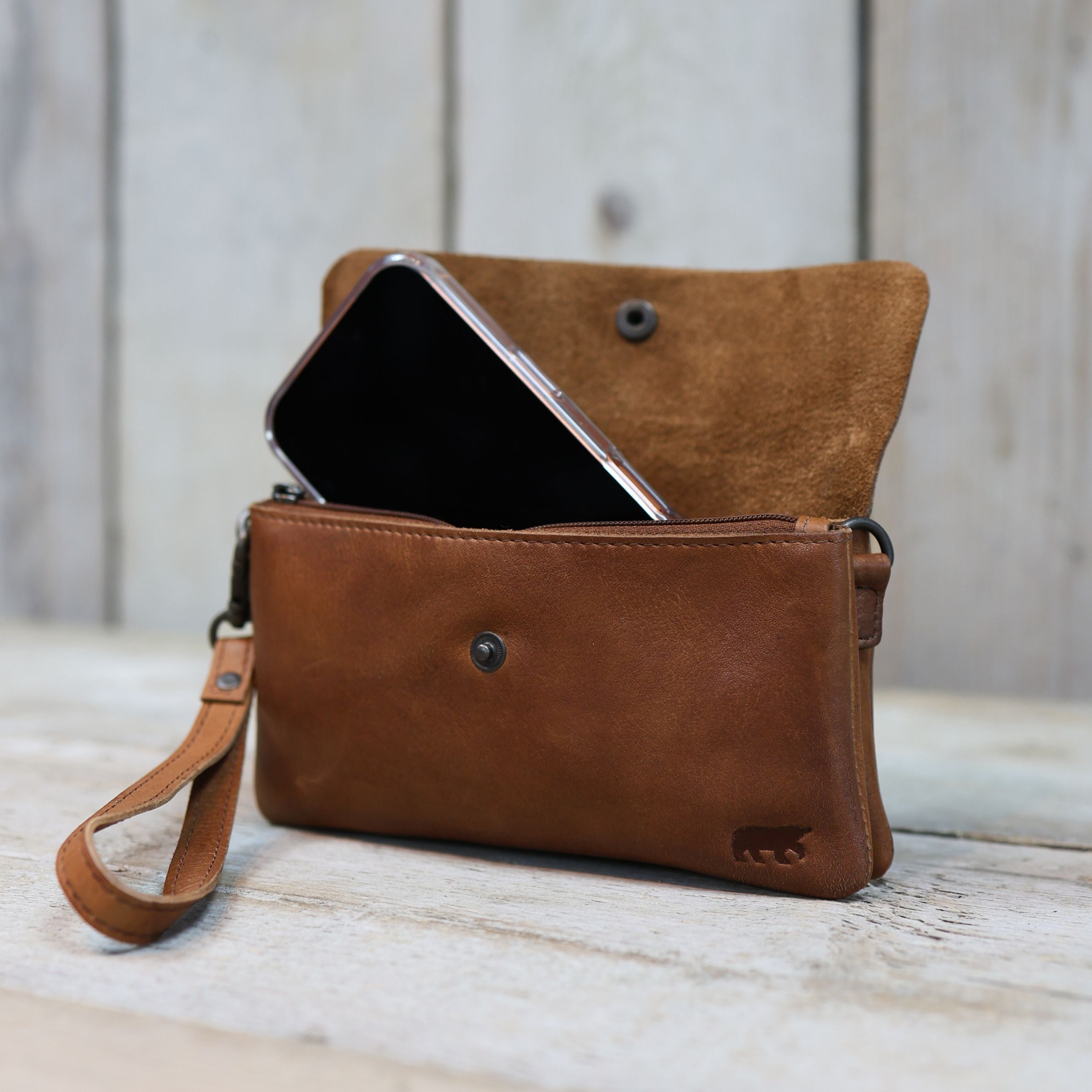 Clutch/Mini schoudertasje 'Lydia' cognac