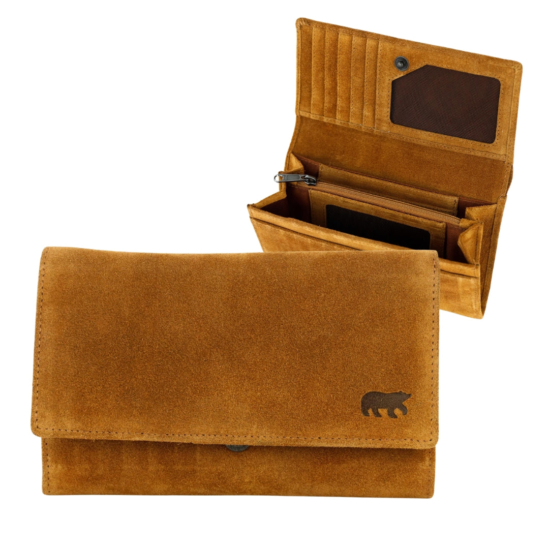 Suède RFID Overslag portemonnee 'Sweety' XL cognac