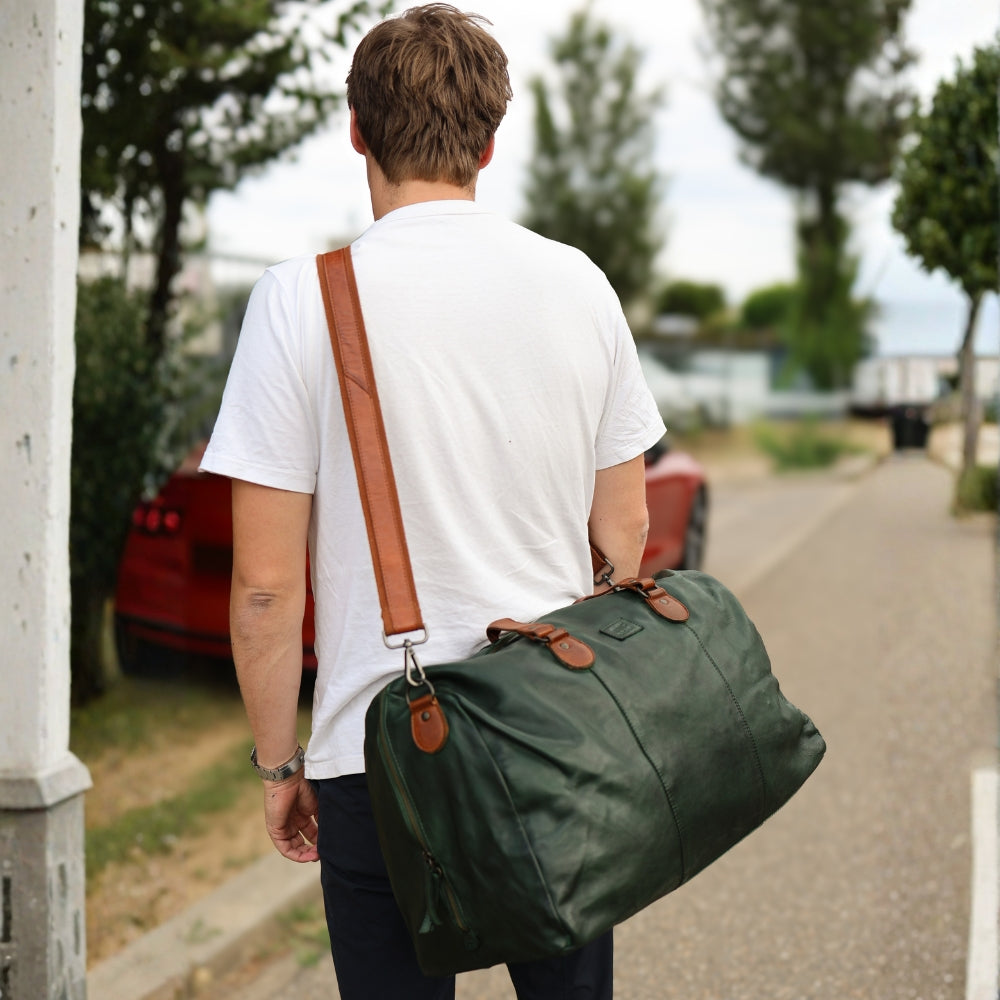 Weekendtas 'Lucien' groen/cognac
