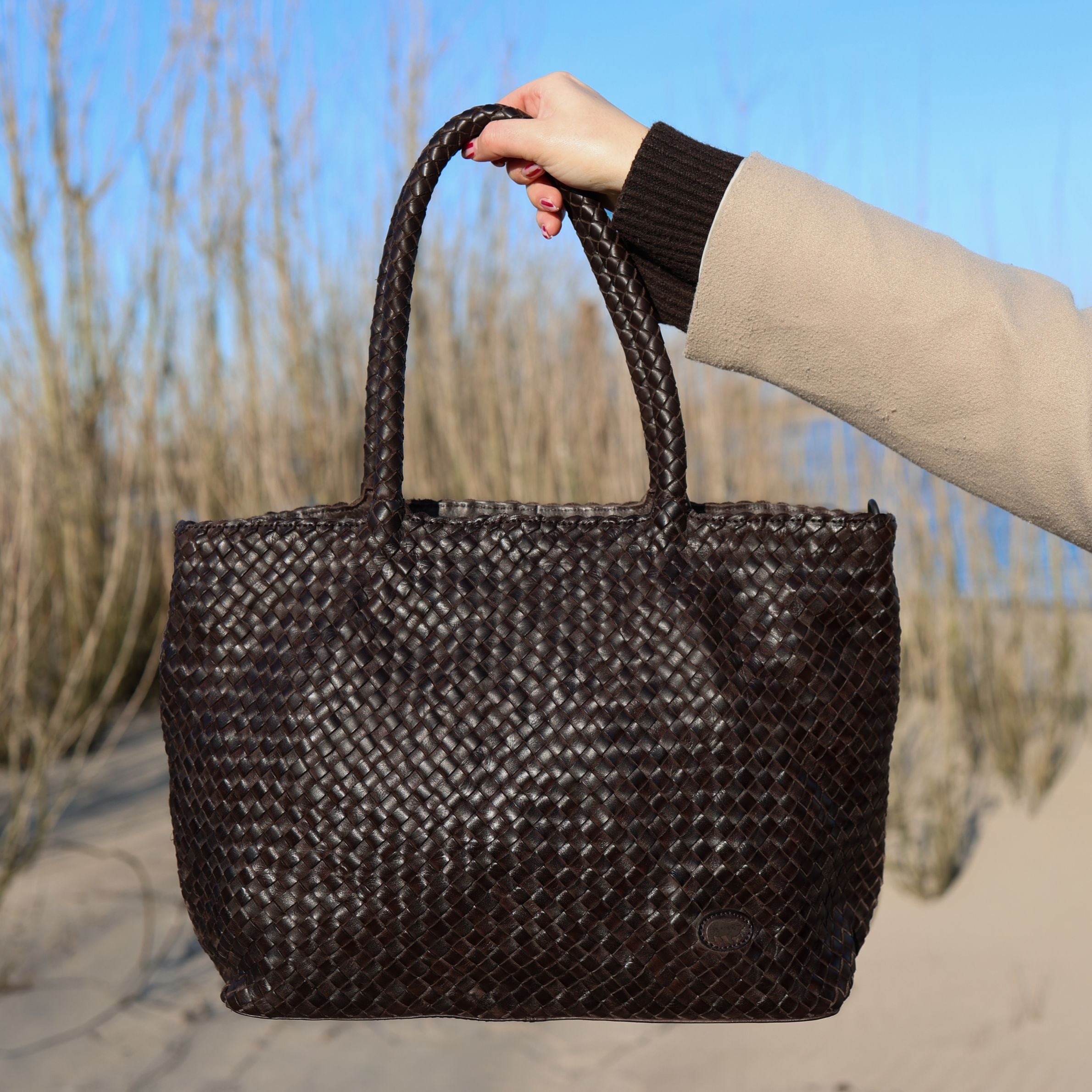 Gevlochten shopper/schoudertas 'Suus' donkerbruin