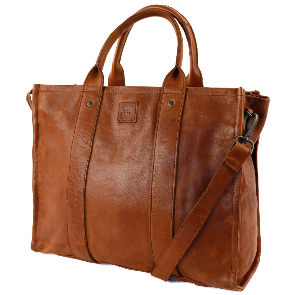 Laptop bag/tote bag 15.6” 'Pepe' XL cognac