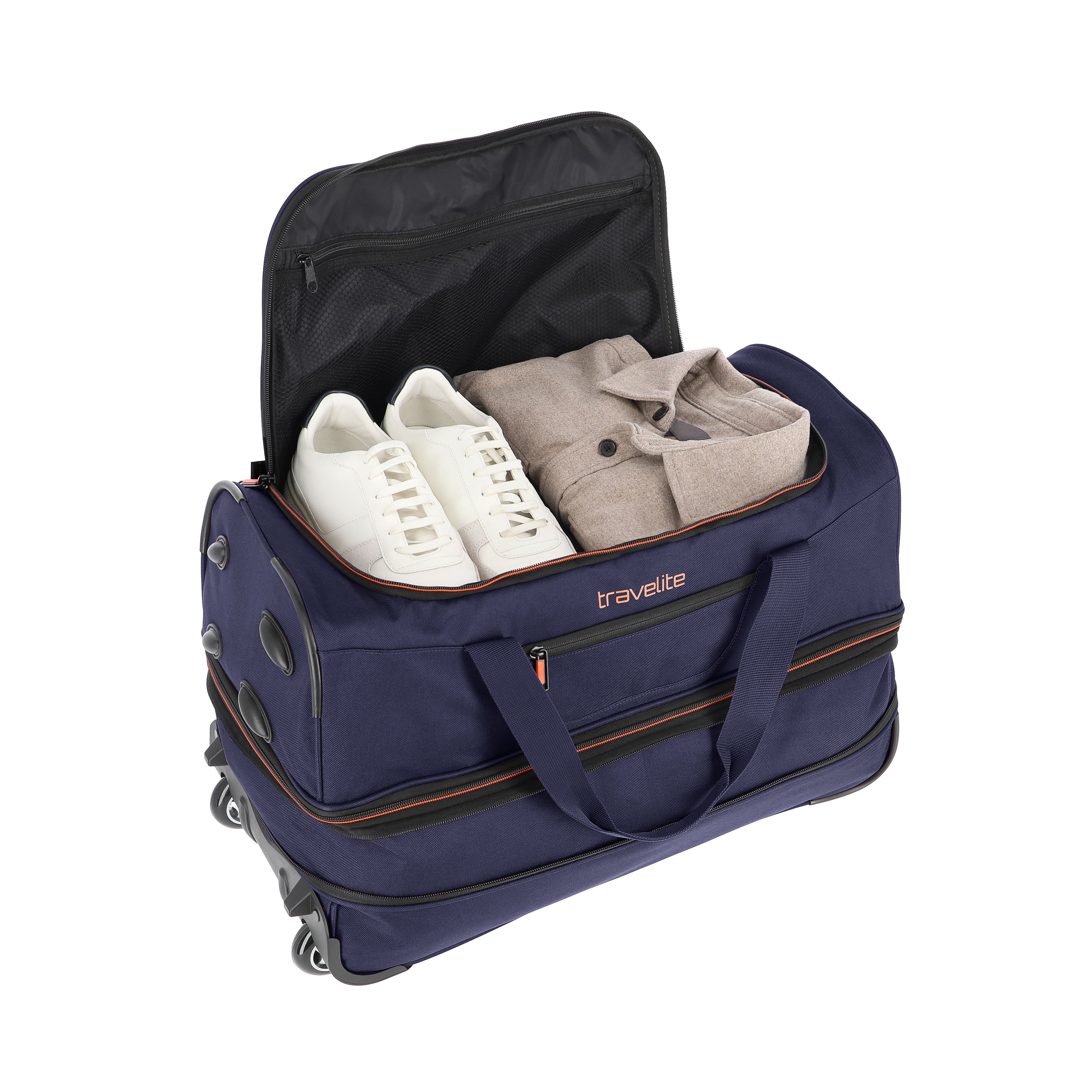 Basics - Weekend/travel bag with wheels S expandable - Navy blue