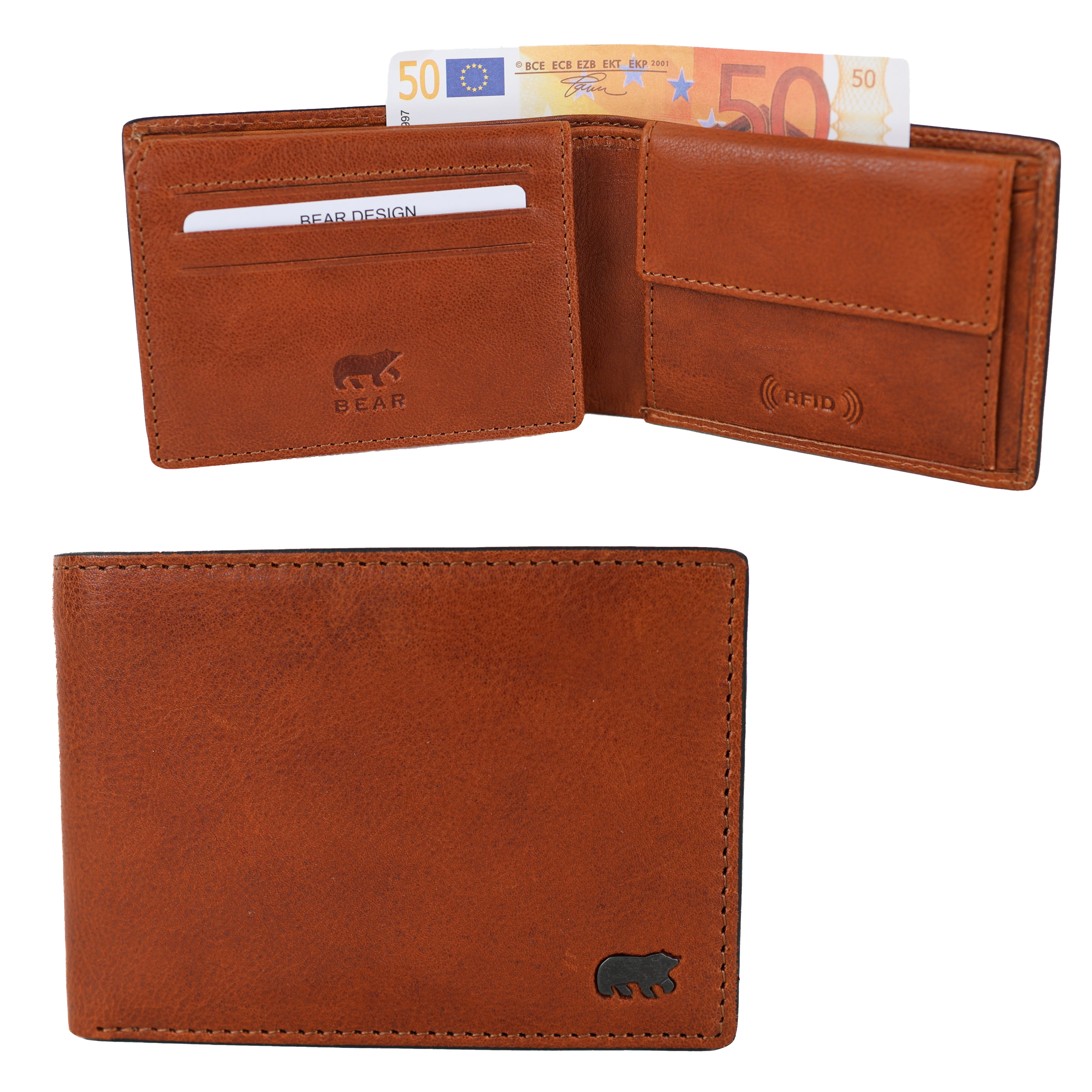 Luxe ruime herenportemonnee/billfold 'Alfredo' cognac