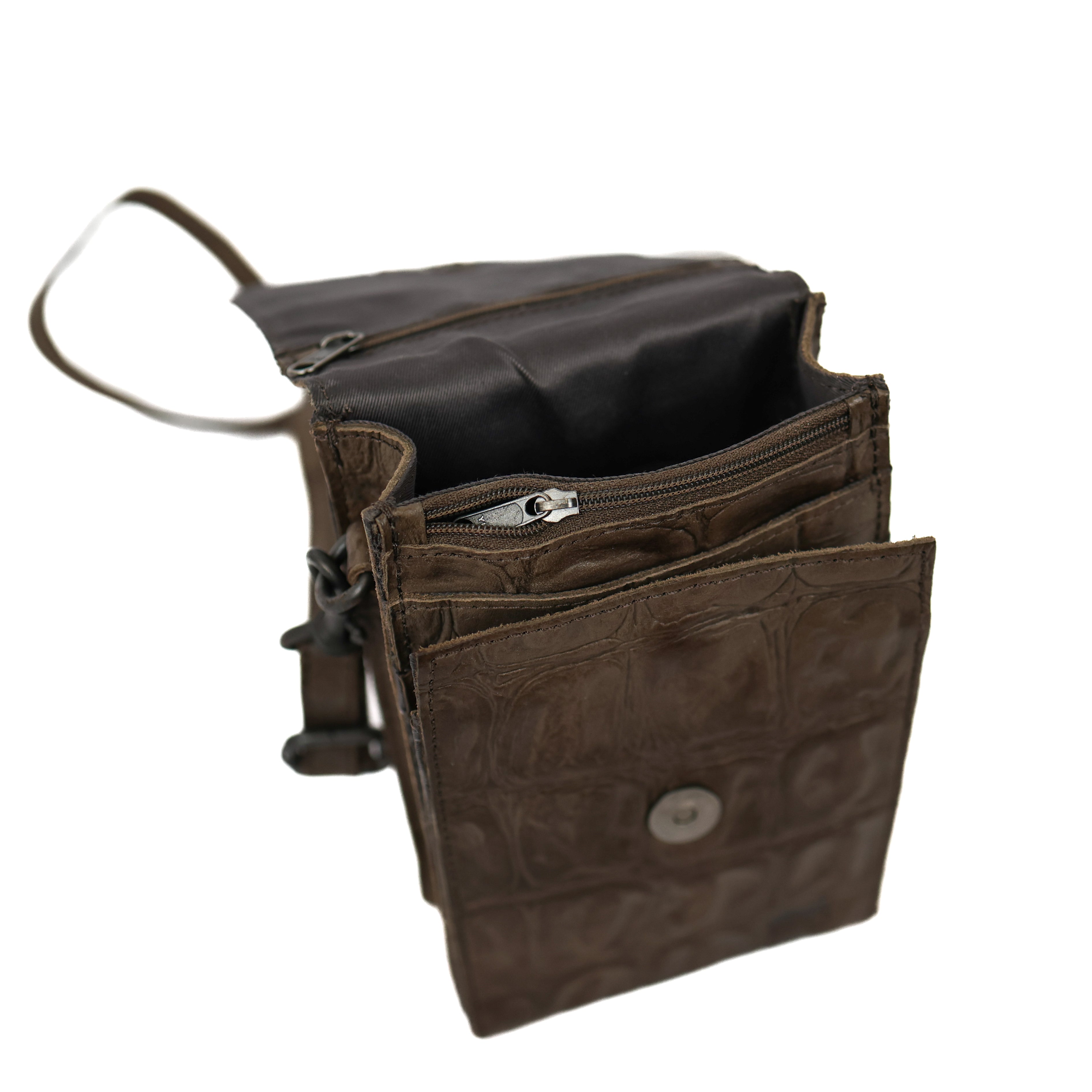 Schoudertasje 'Robbie' Big croco slate
