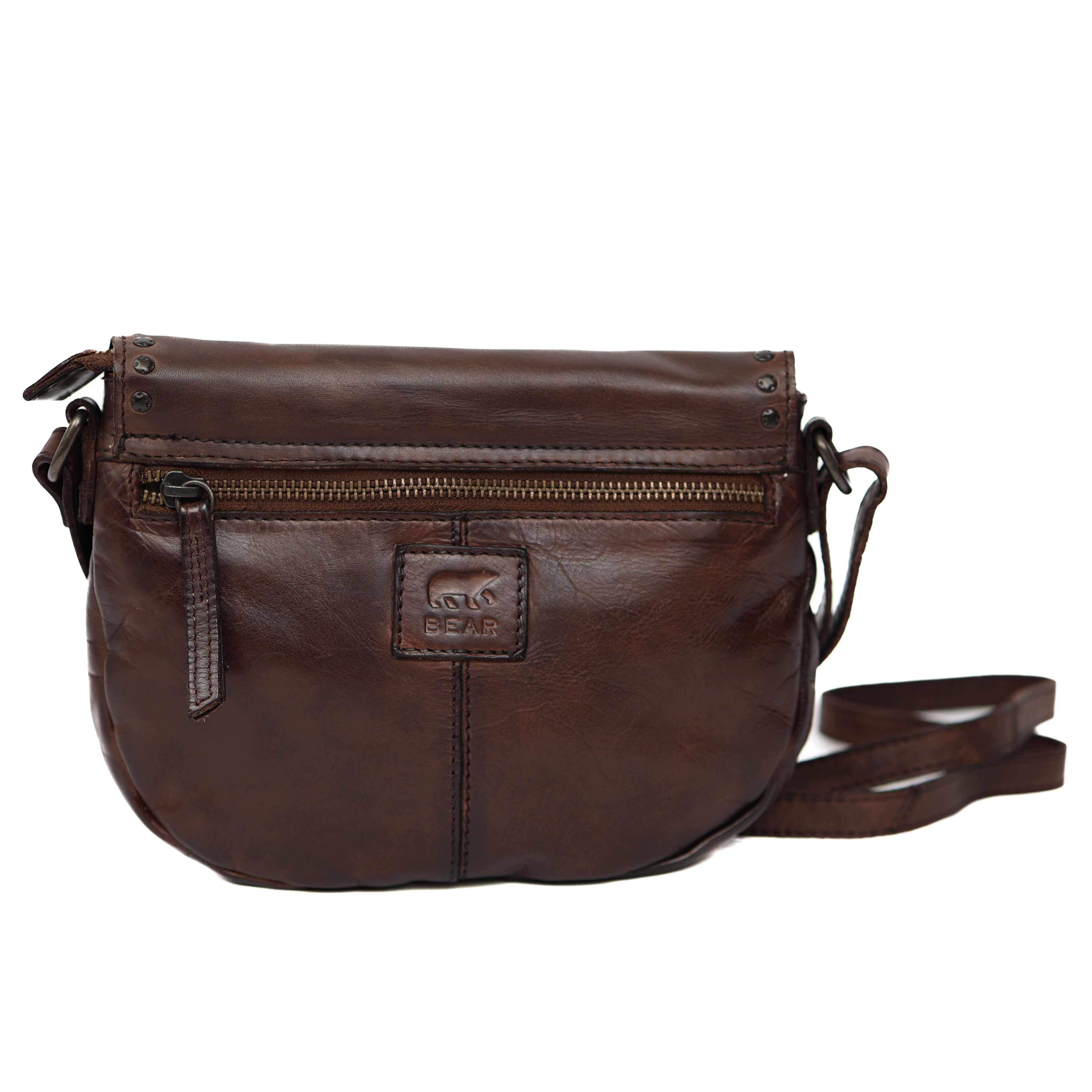 Klein schoudertasje met flap 'Jackie' bruin studs