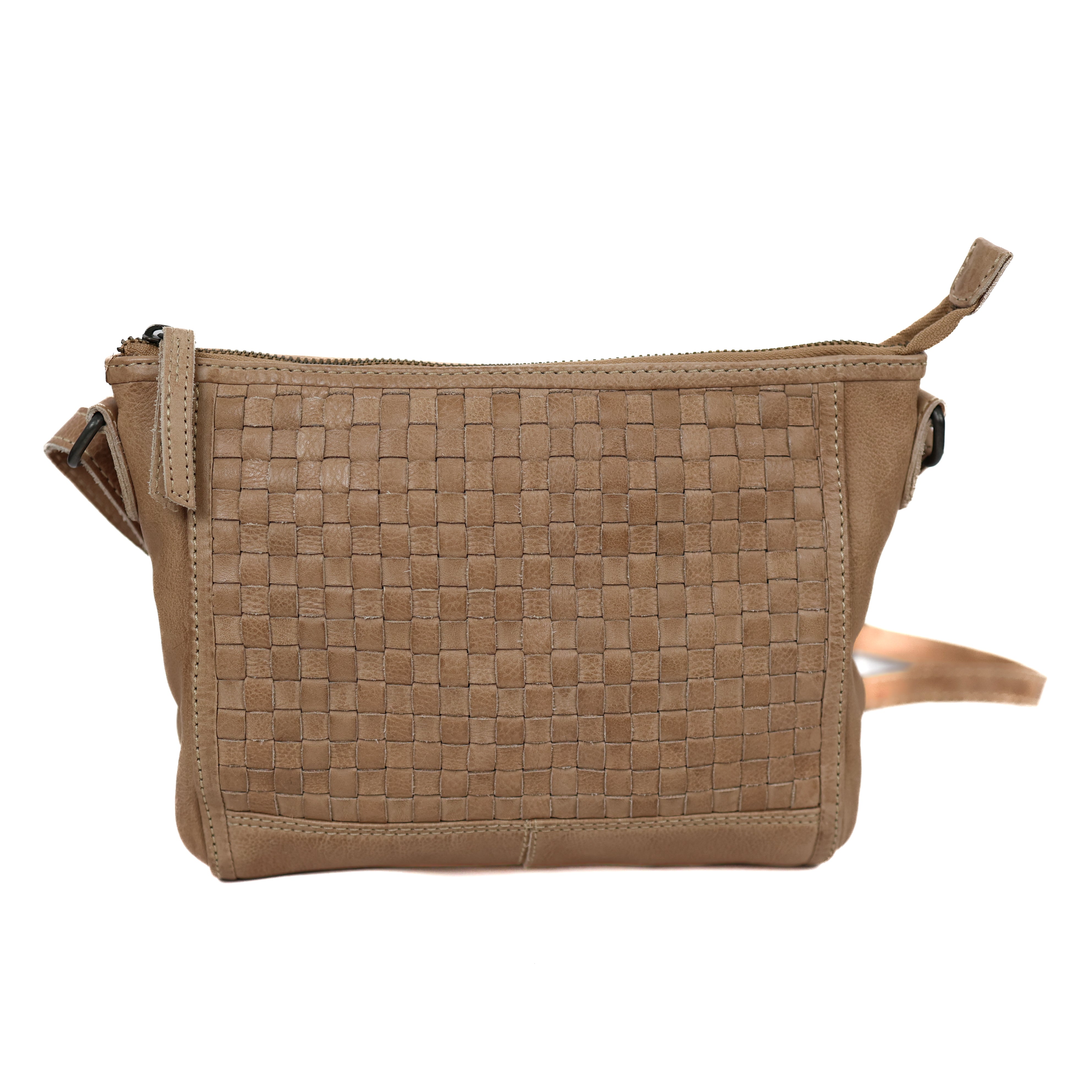 Klein schoudertasje 'Myrna' gevlochten beige