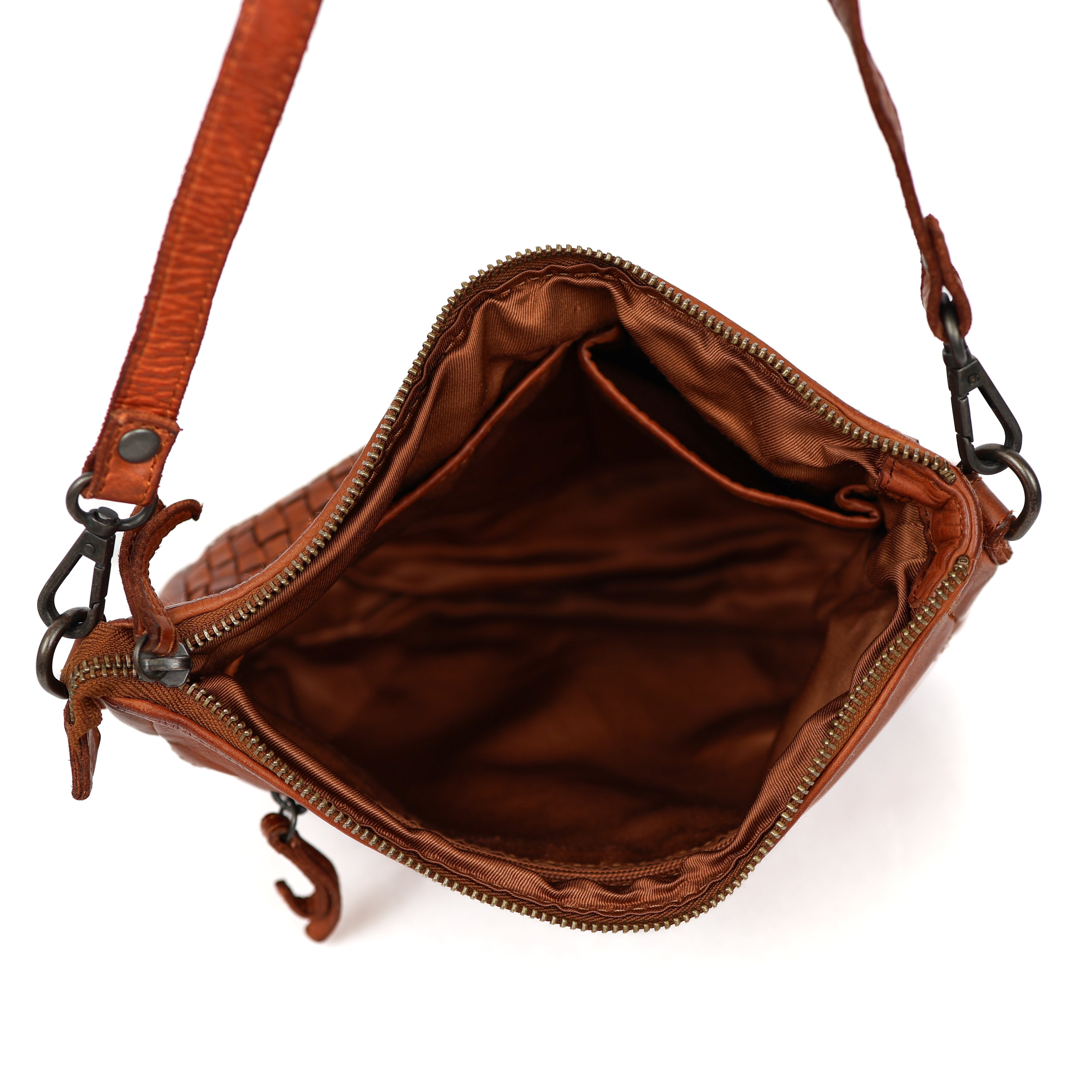 Klein schoudertasje 'Giulia' gevlochten cognac
