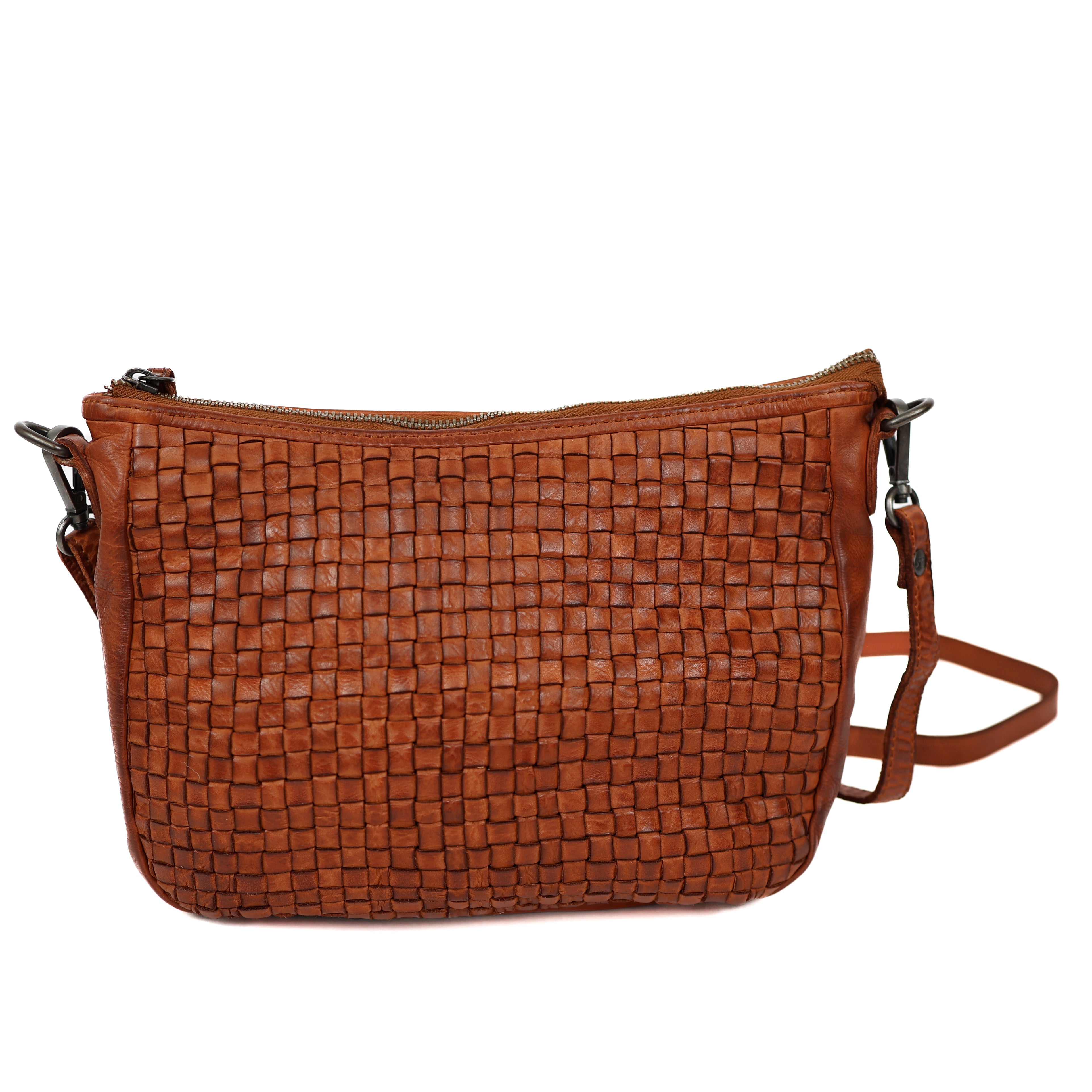 Hand/schoudertasje 'Elvira' gevlochten cognac
