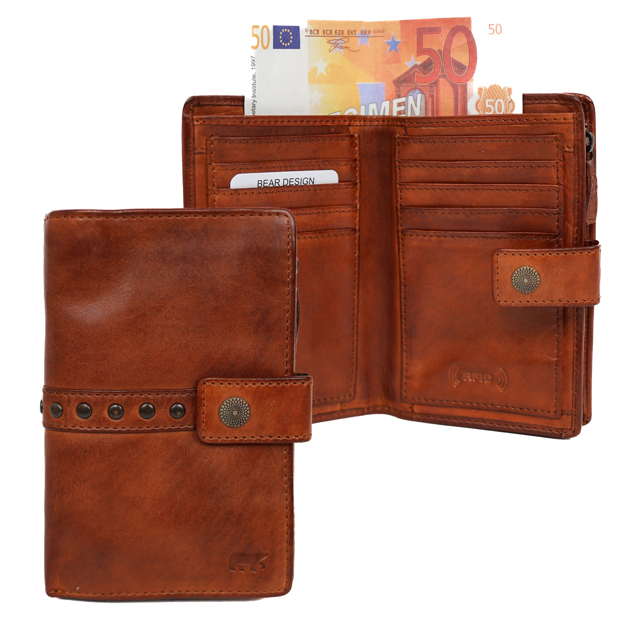 Wallet 'Sanne' cognac studs - CL 15087