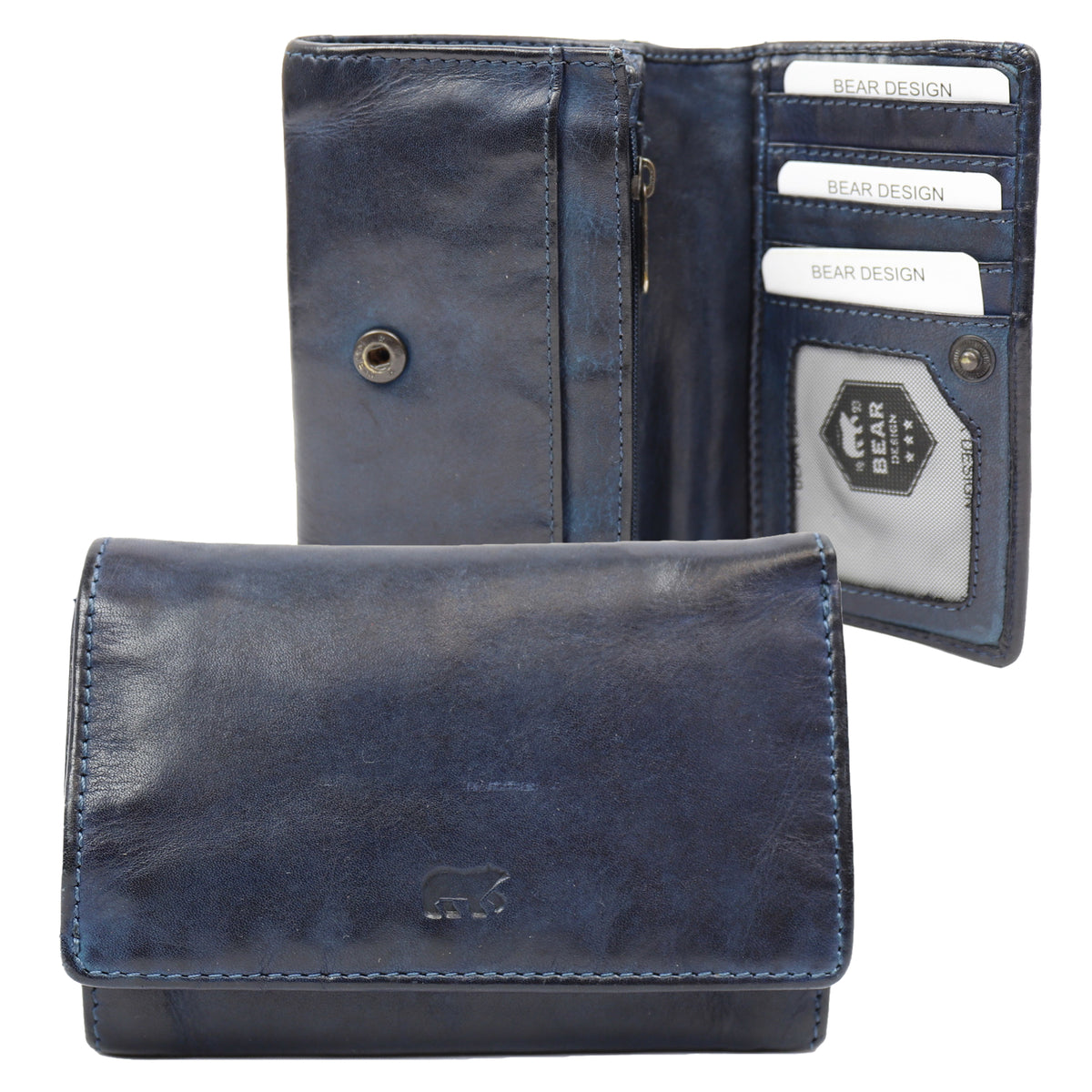 RFID Overslag portemonnee 'Flappie' donkerblauw