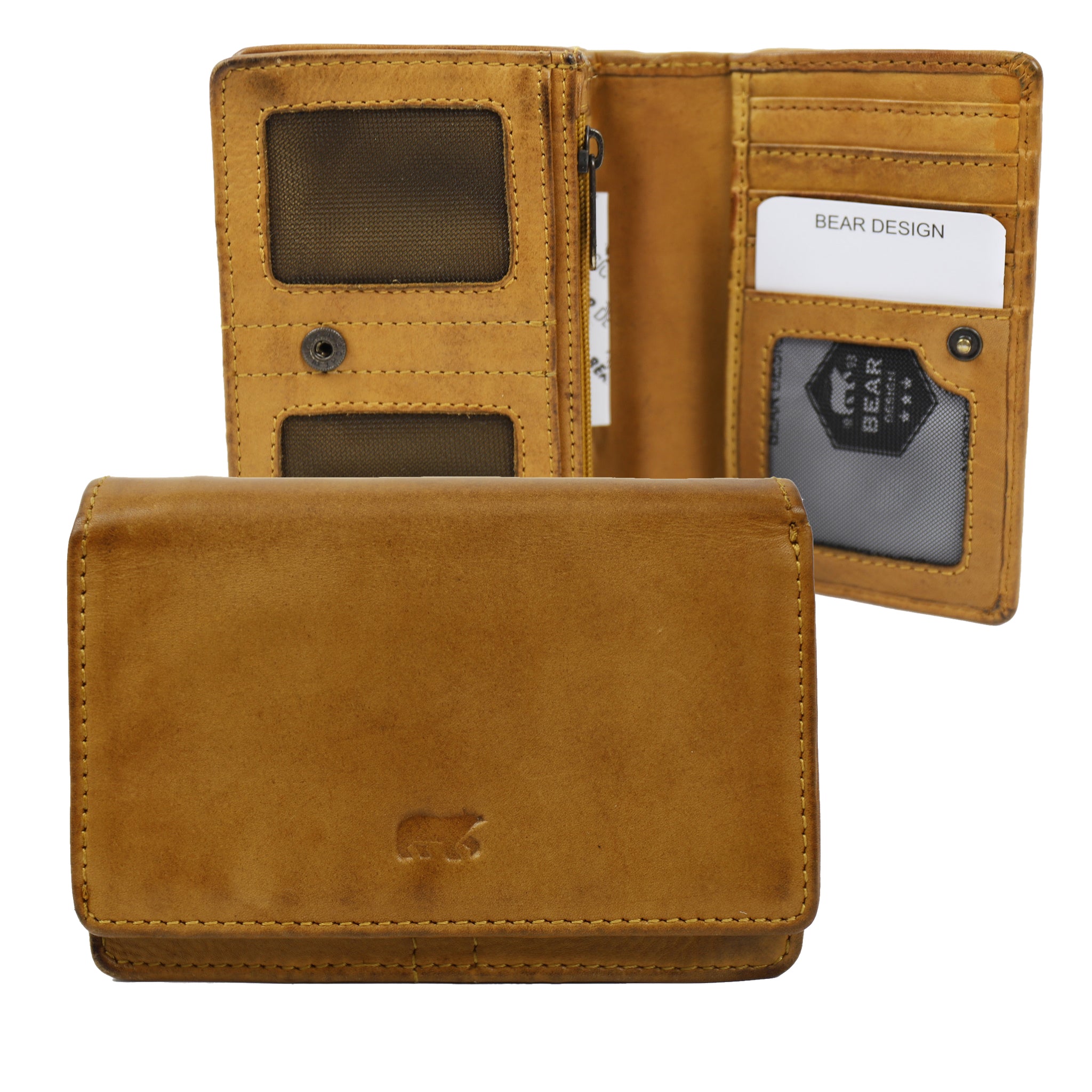 'Nina' wrap-over wallet, ochre yellow