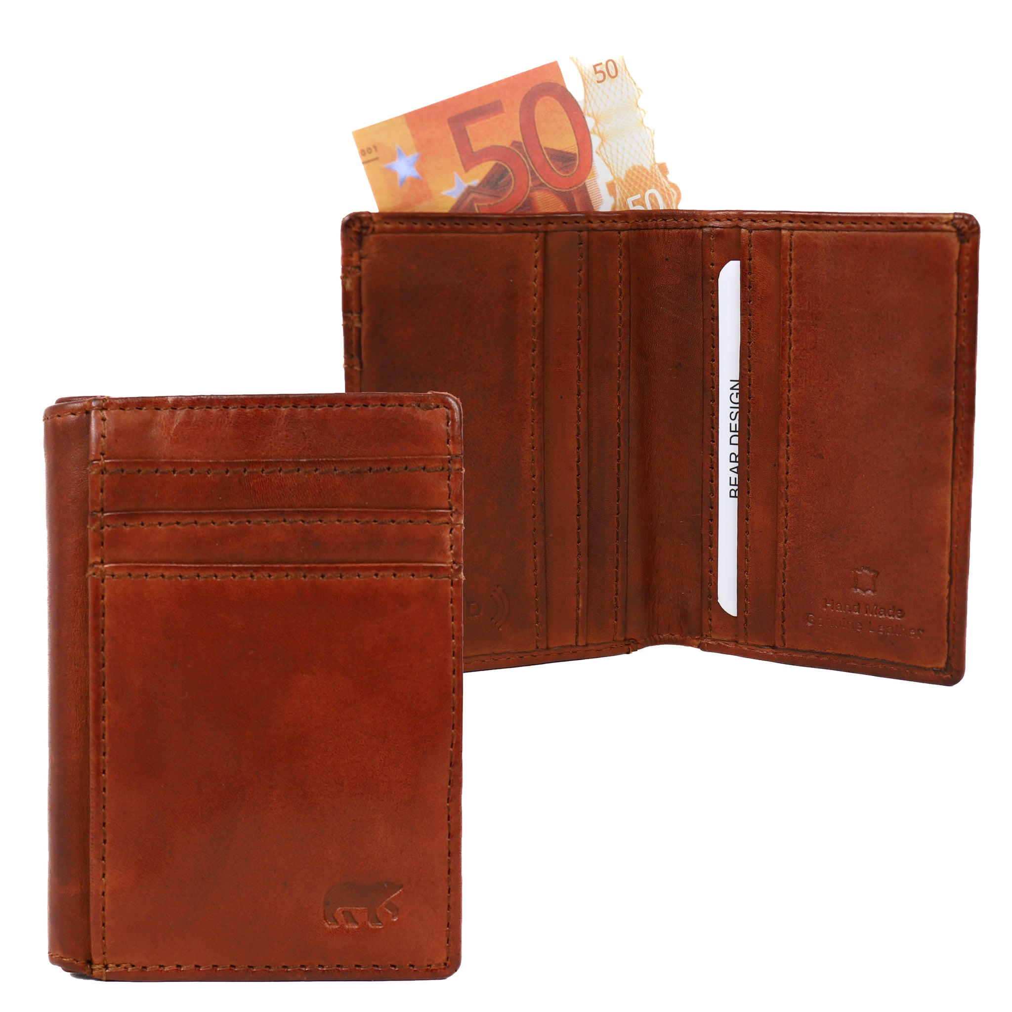 Card holder with banknote compartment 'Michel' cognac