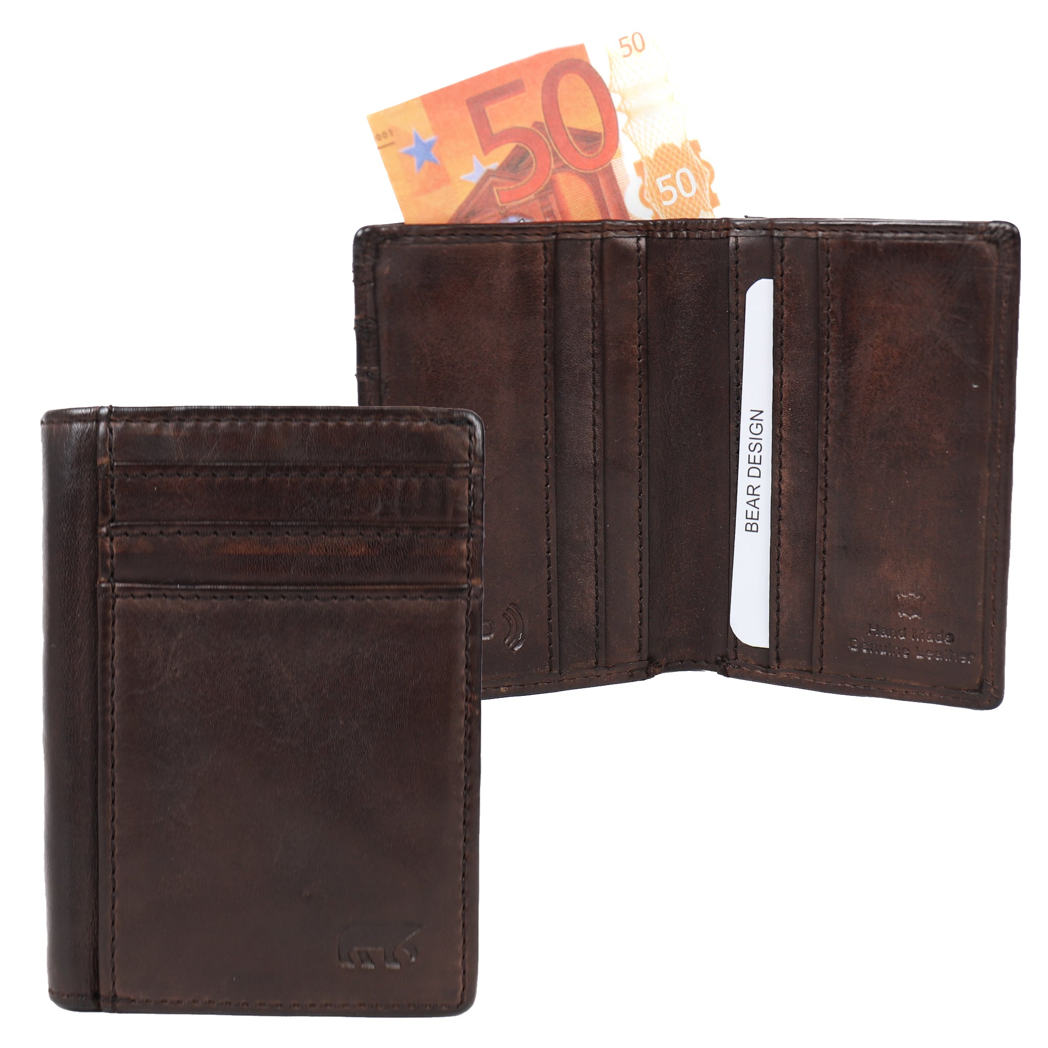 Card holder with banknote compartment 'Michel' dark brown