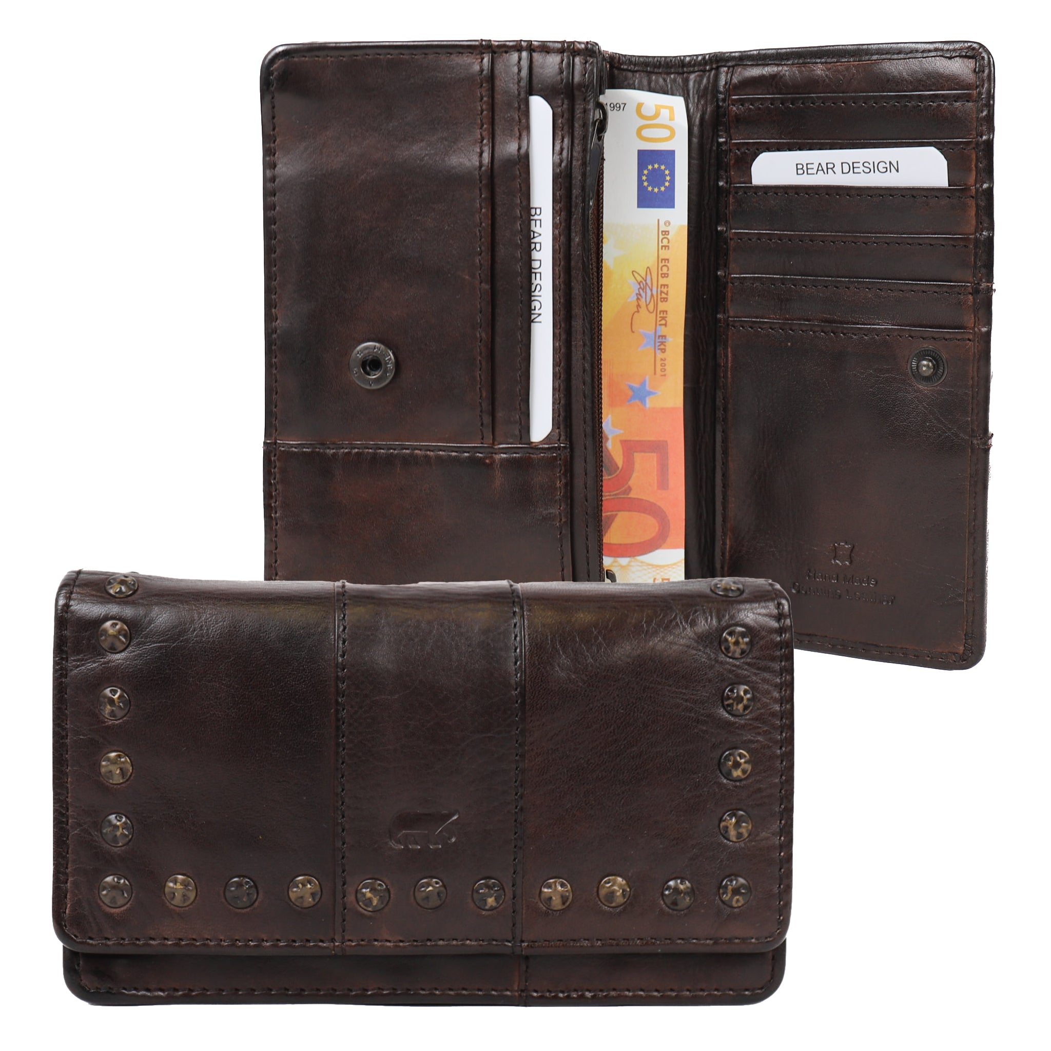 Flap wallet 'Emma' dark brown studs