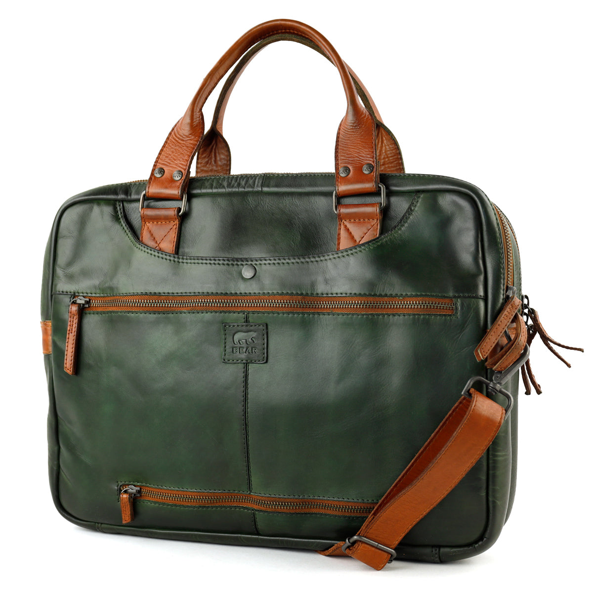 BEAR Laptoptas 'Leandro' in groen/cognac shoppen? | BEARLifestyle.nl