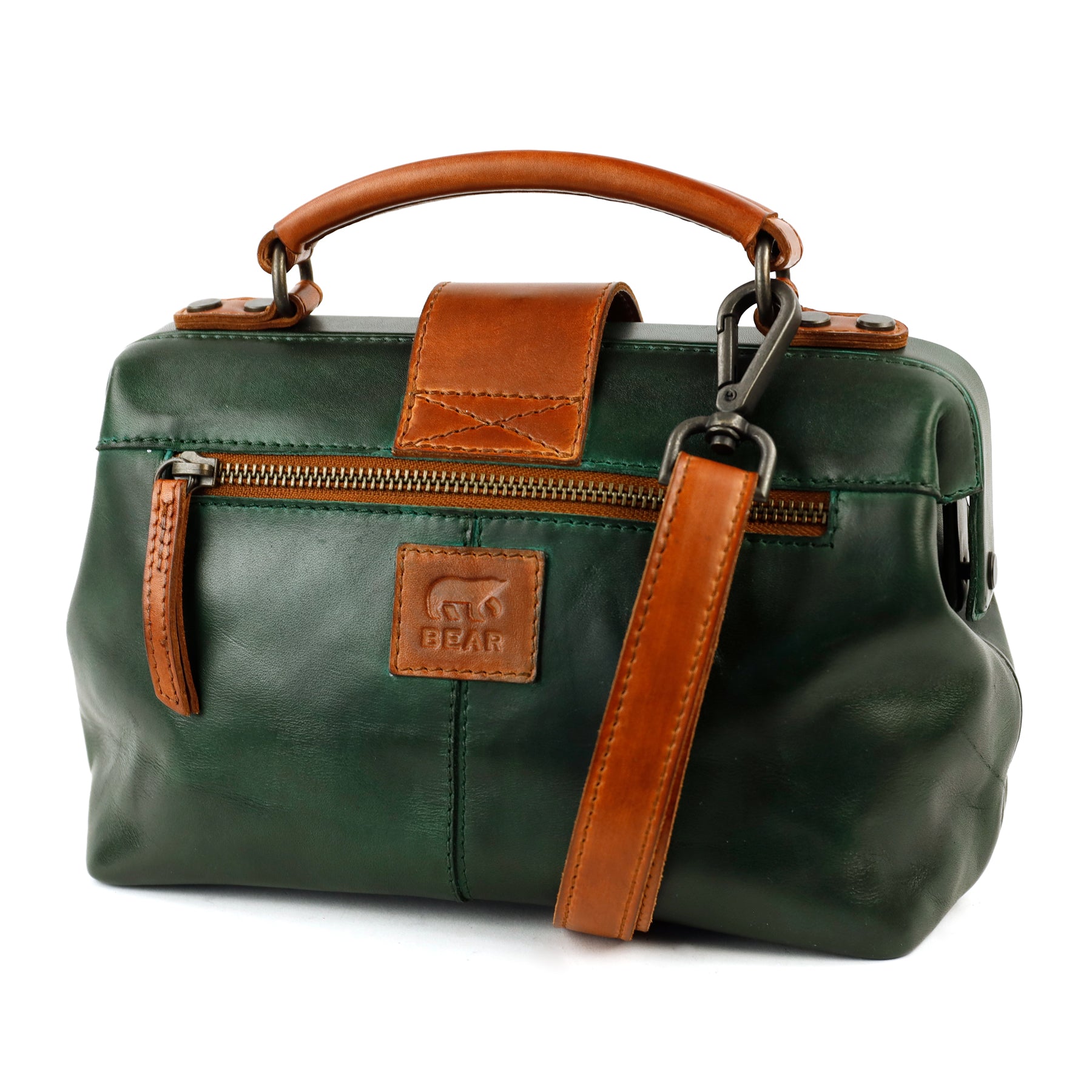 Mini doctor's bag 'Julia' M green/cognac