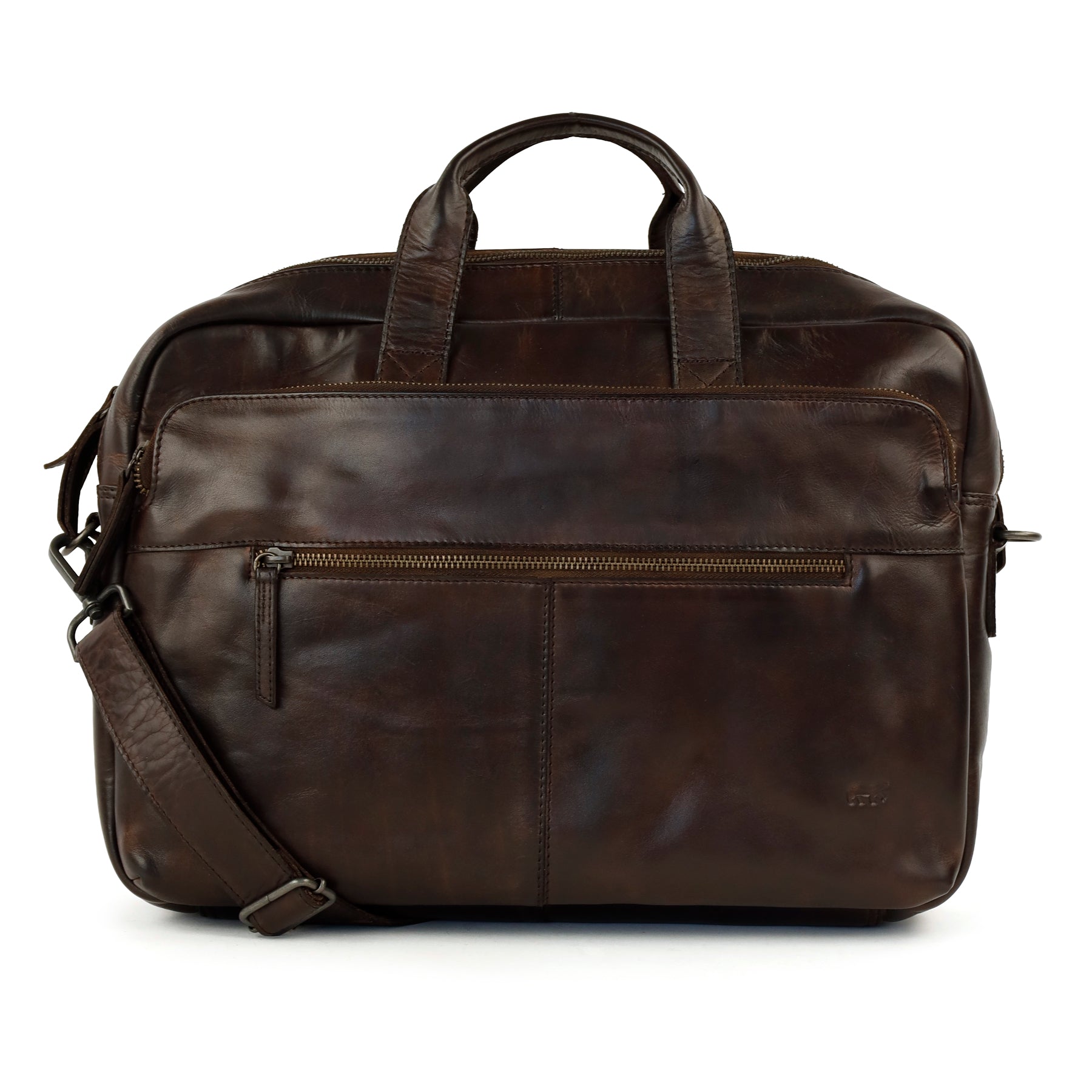 Laptop bag 15.6" with double zipper 'Jamie' dark brown