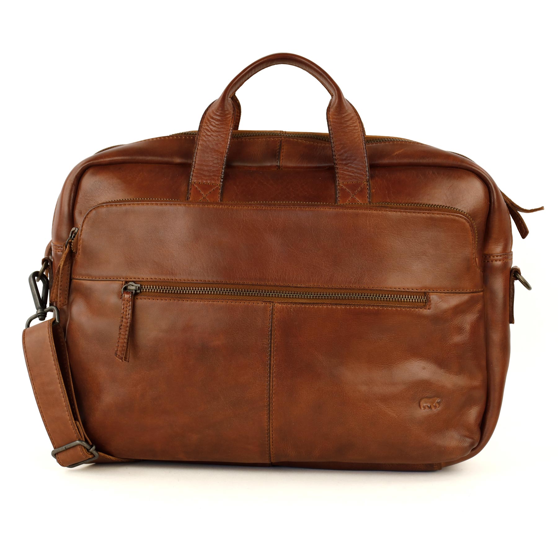 Laptoptas 'dubbele rits Jamie' cognac