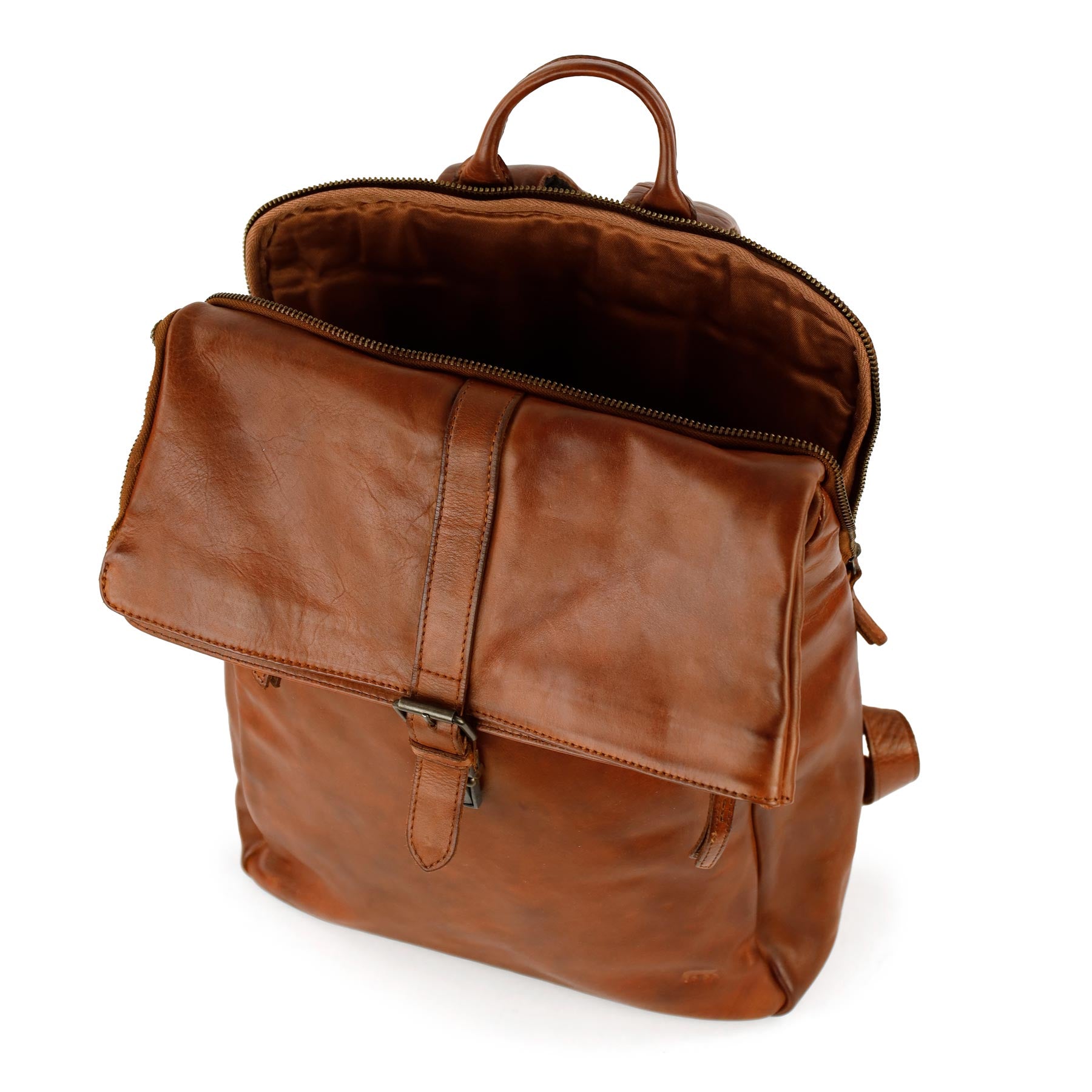 Rolltop laptop backpack 15.6" 'Kai' cognac