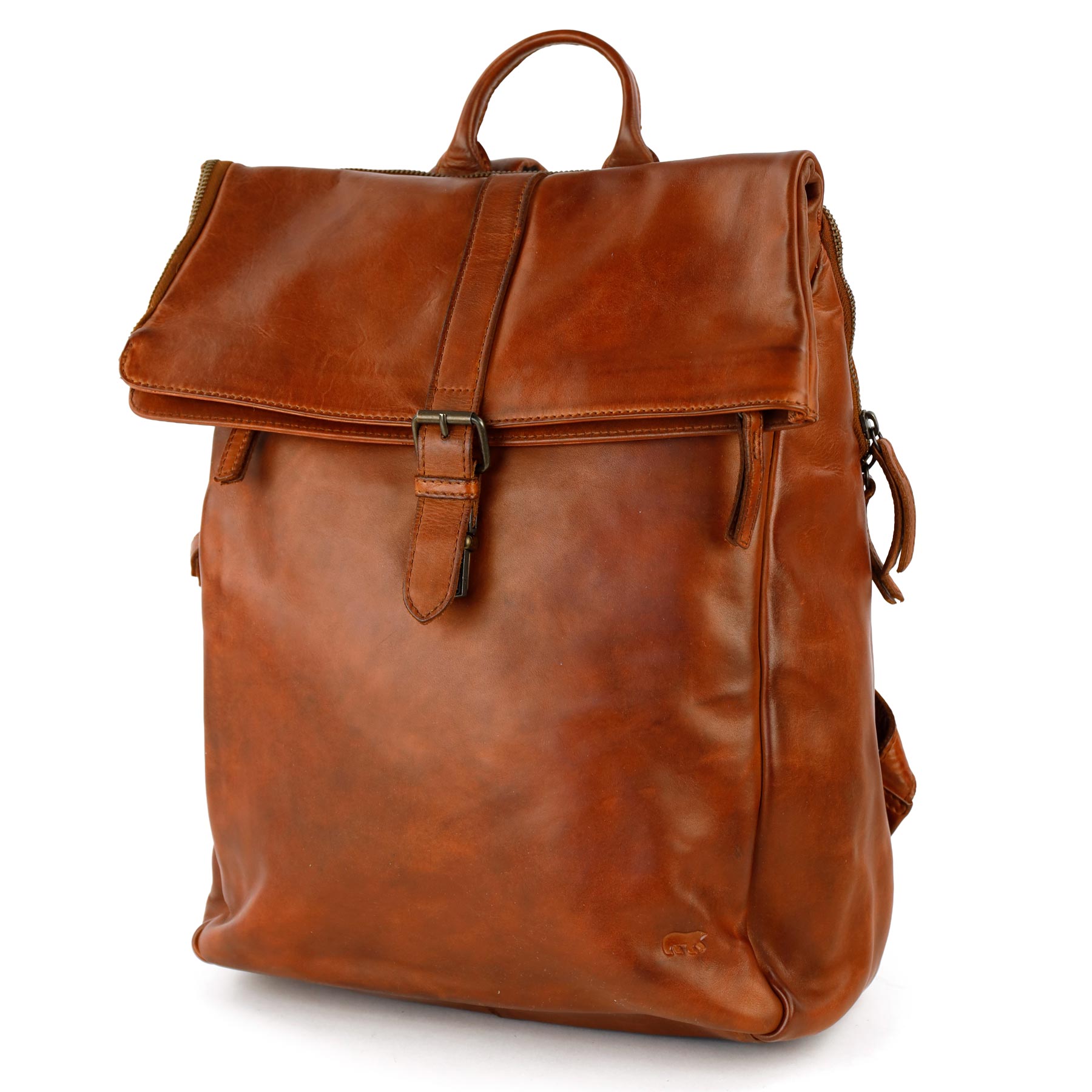 Rolltop laptop backpack 15.6" 'Kai' cognac