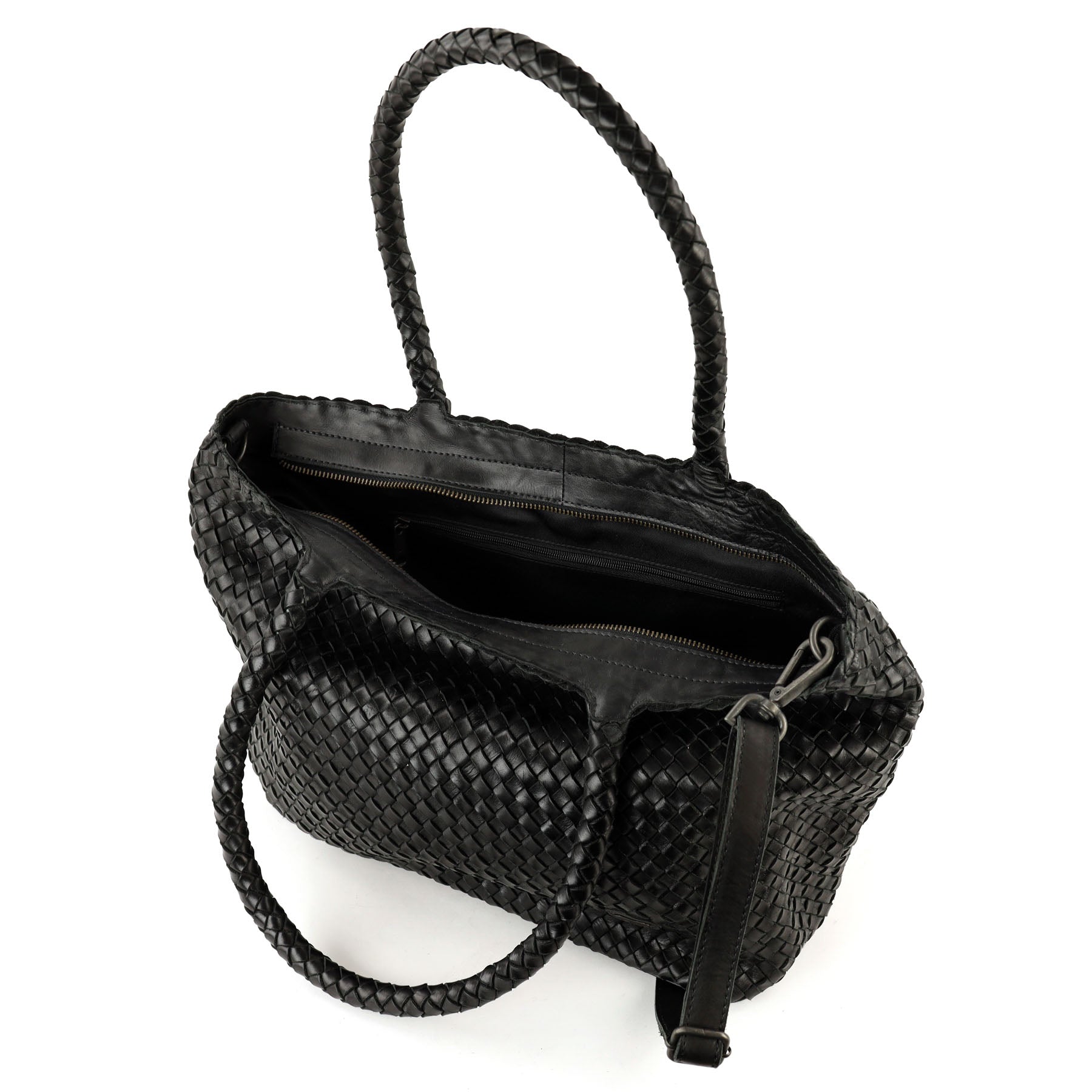 Gevlochten shopper/schoudertas 'Suus' zwart