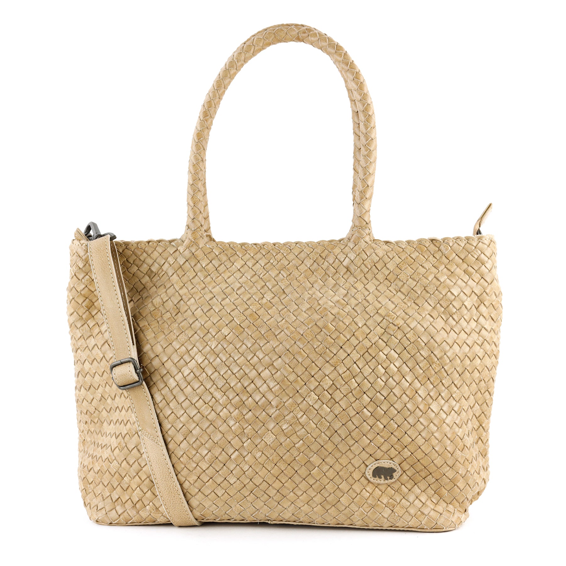 Gevlochten shopper/schoudertas 'Suus' beige