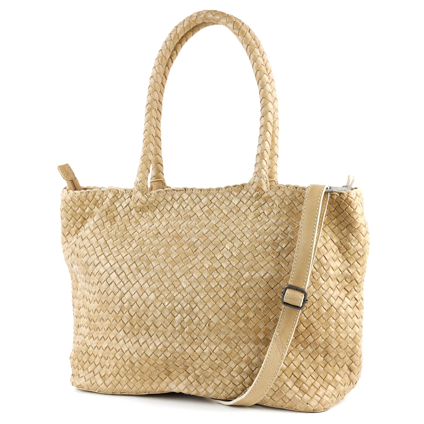 Gevlochten shopper/schoudertas 'Suus' beige