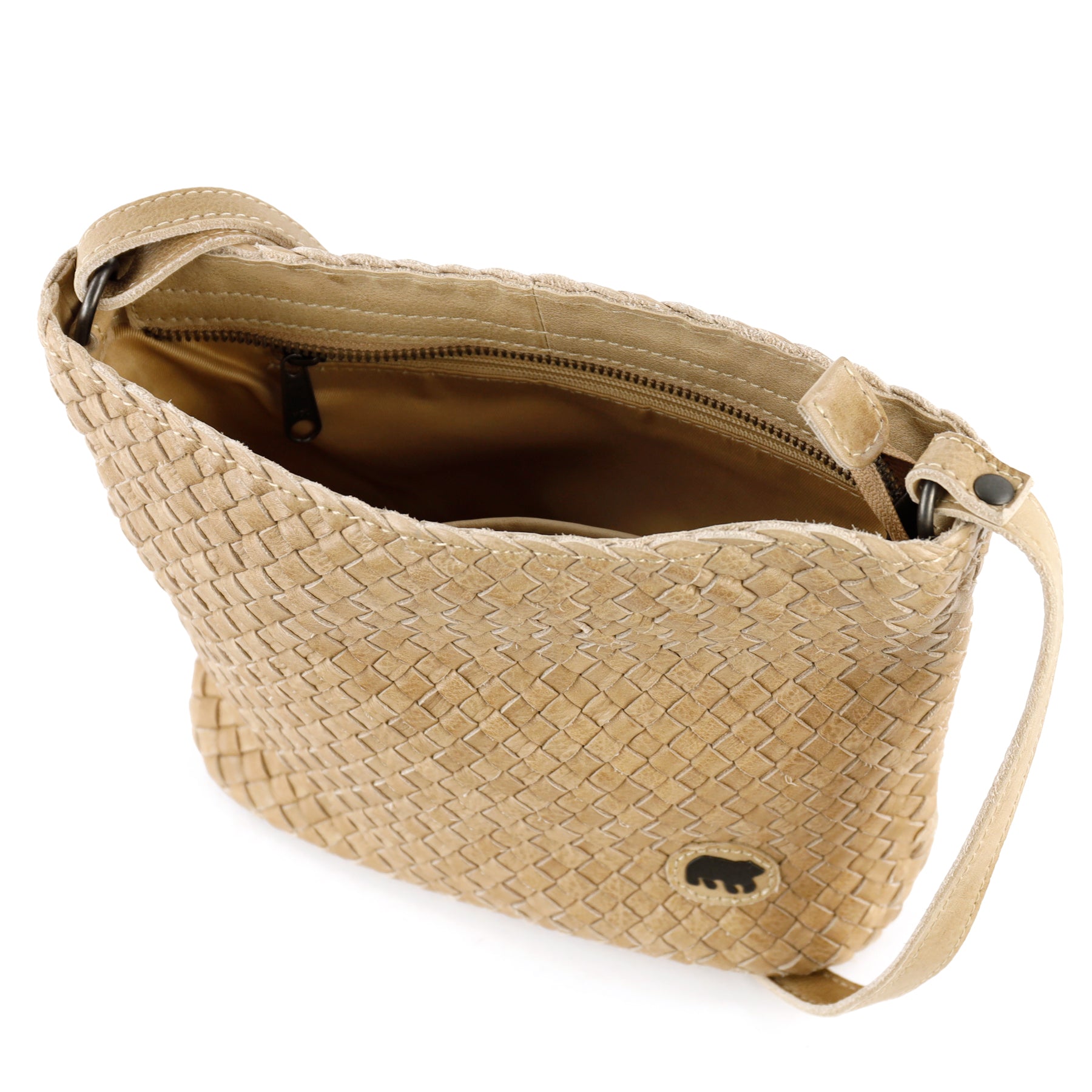 Gevlochten schoudertasje 'Joan' beige