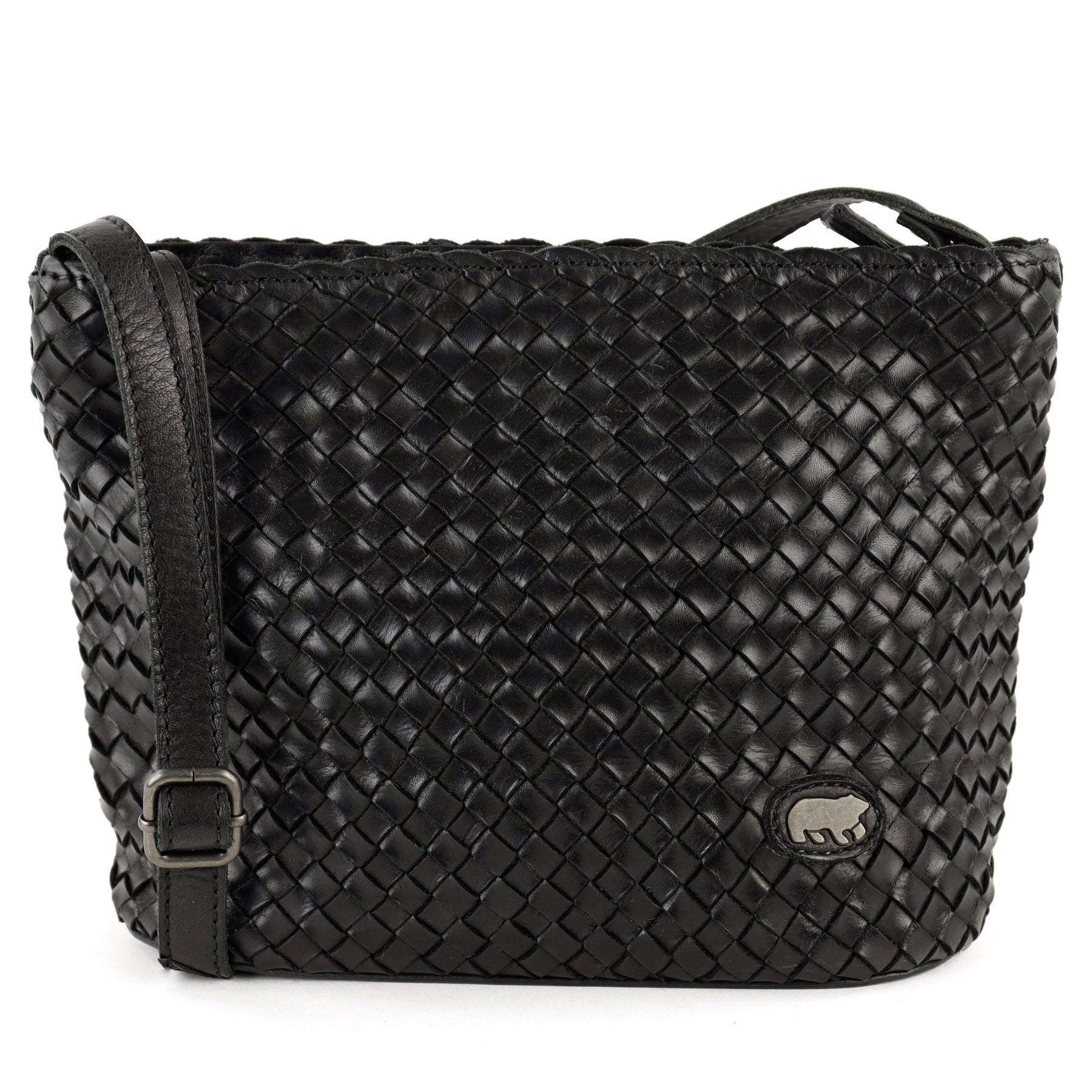 Gevlochten schoudertasje 'Joan' zwart