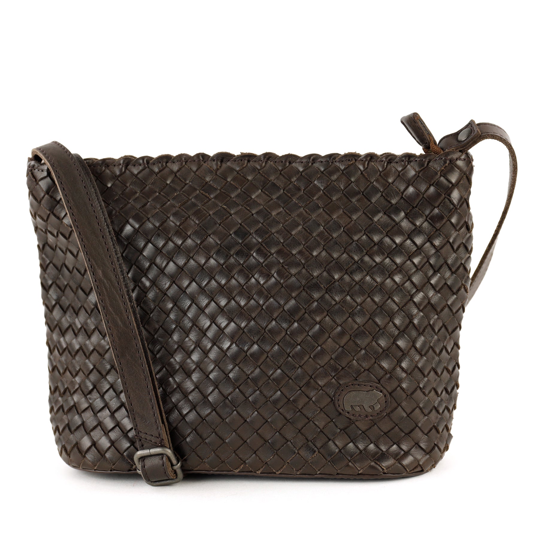 Gevlochten schoudertasje 'Joan' donkerbruin