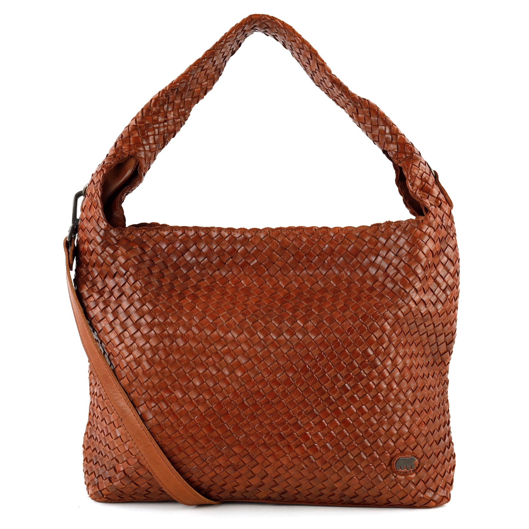 Gevlochten buidel-/schoudertas 'Lauraine' cognac