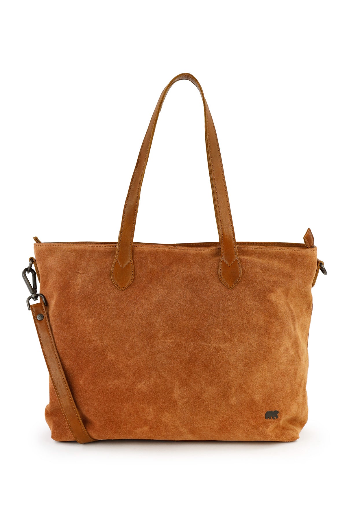 Suede shopper/schoudertas 'Annelies' cognac