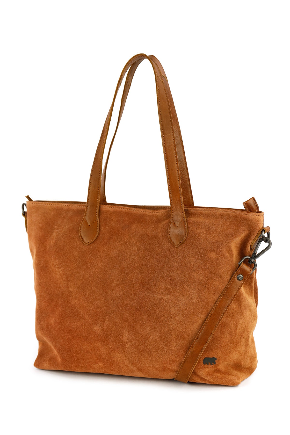 Suede shopper/schoudertas 'Annelies' cognac