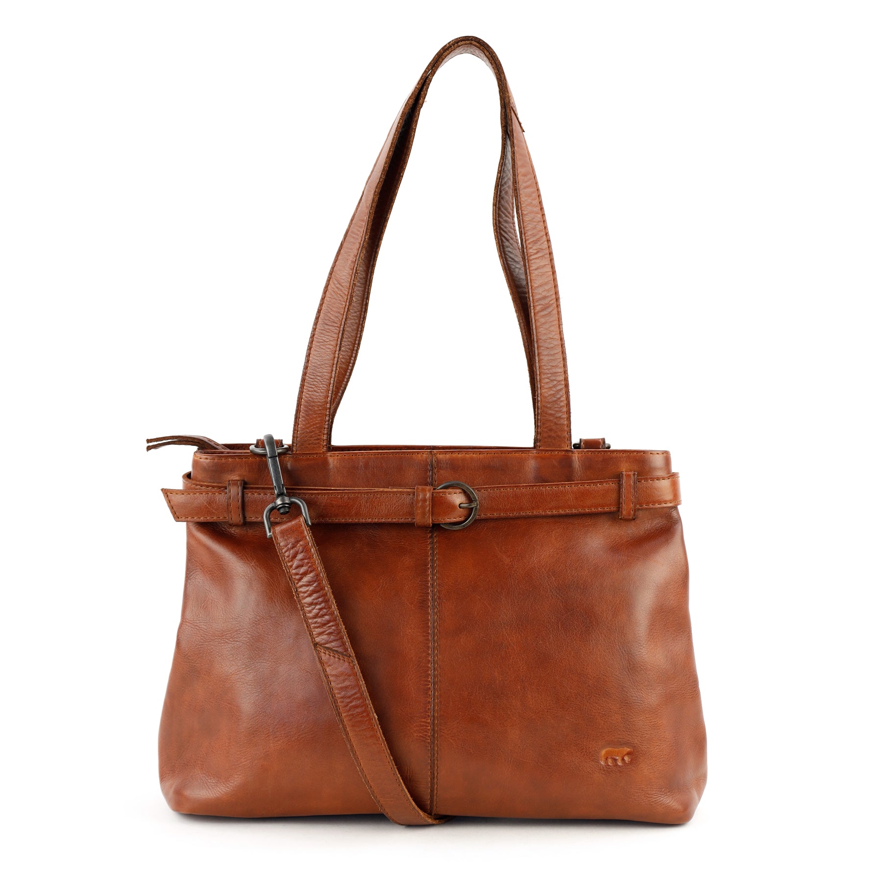 Hand-/schoudertas met gesp 'Evi' cognac