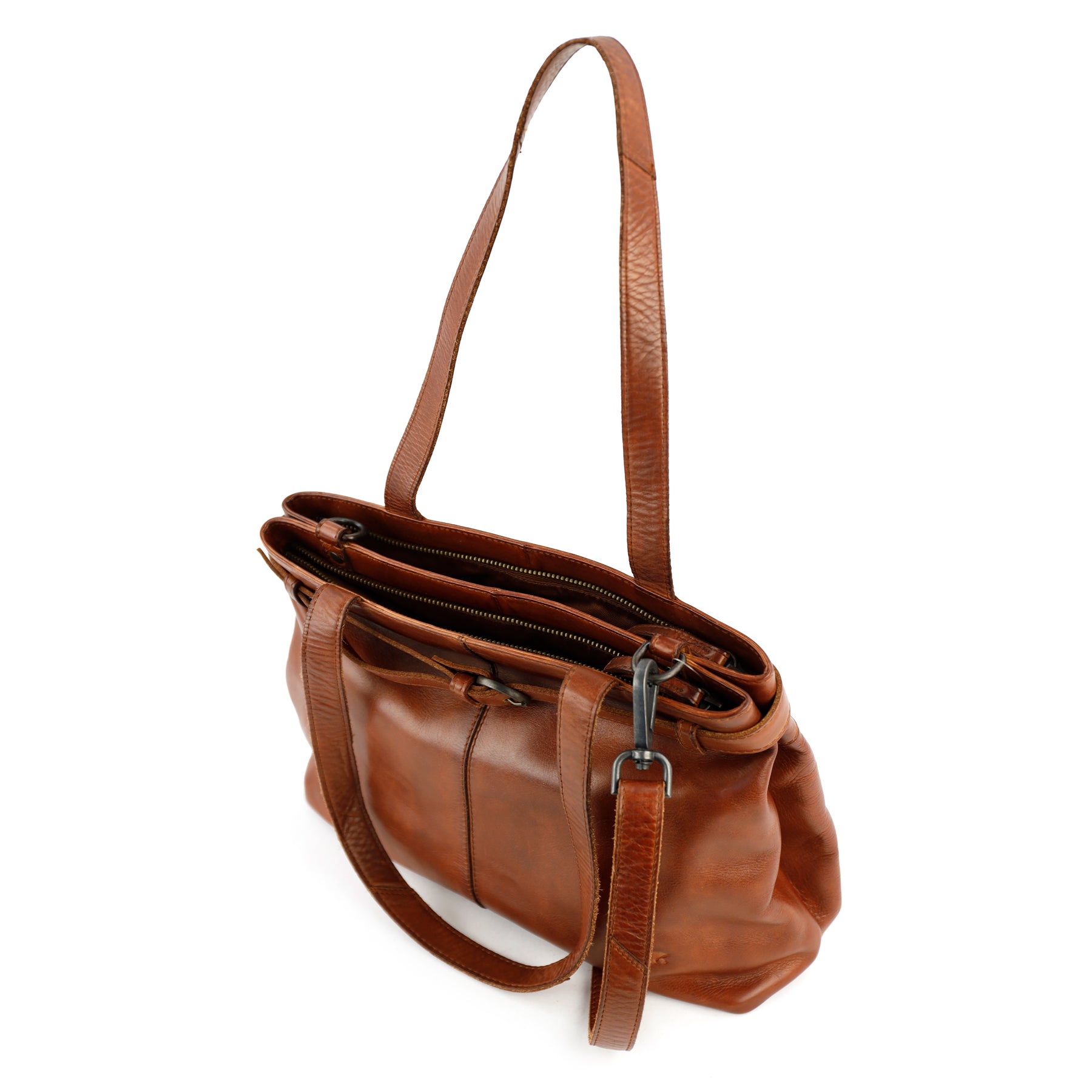 Hand-/schoudertas met gesp 'Evi' cognac