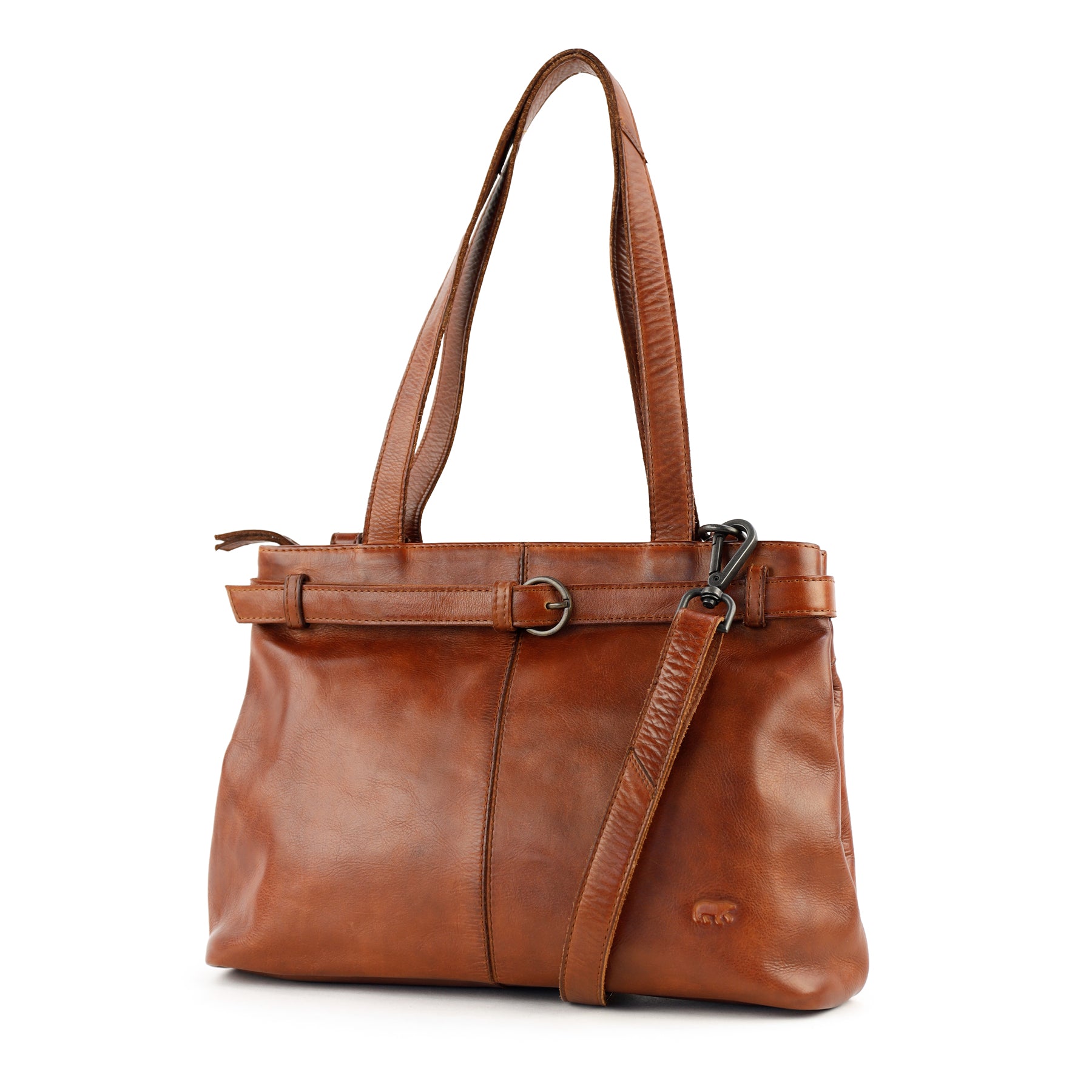 Hand-/schoudertas met gesp 'Evi' cognac