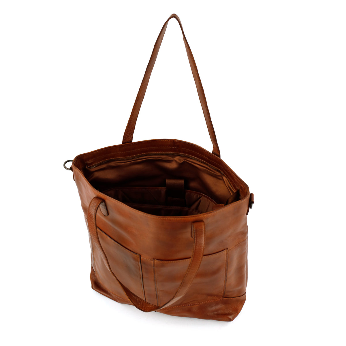 Ruime shopper/schoudertas met laptopvak - 'Claire' cognac