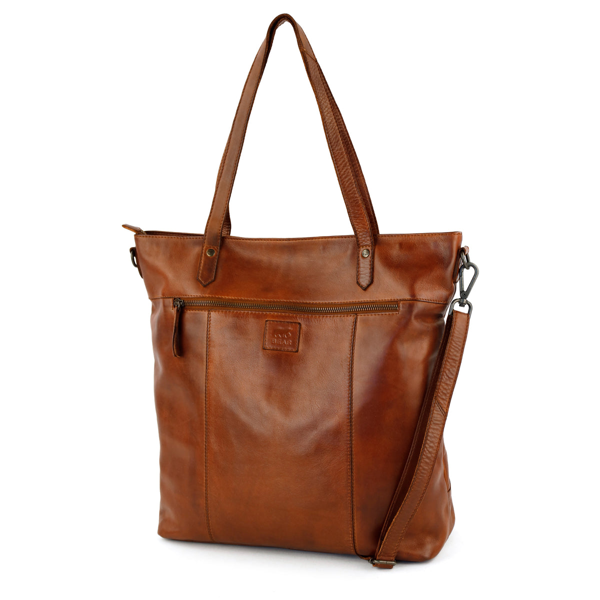 Ruime shopper/schoudertas met laptopvak - 'Claire' cognac