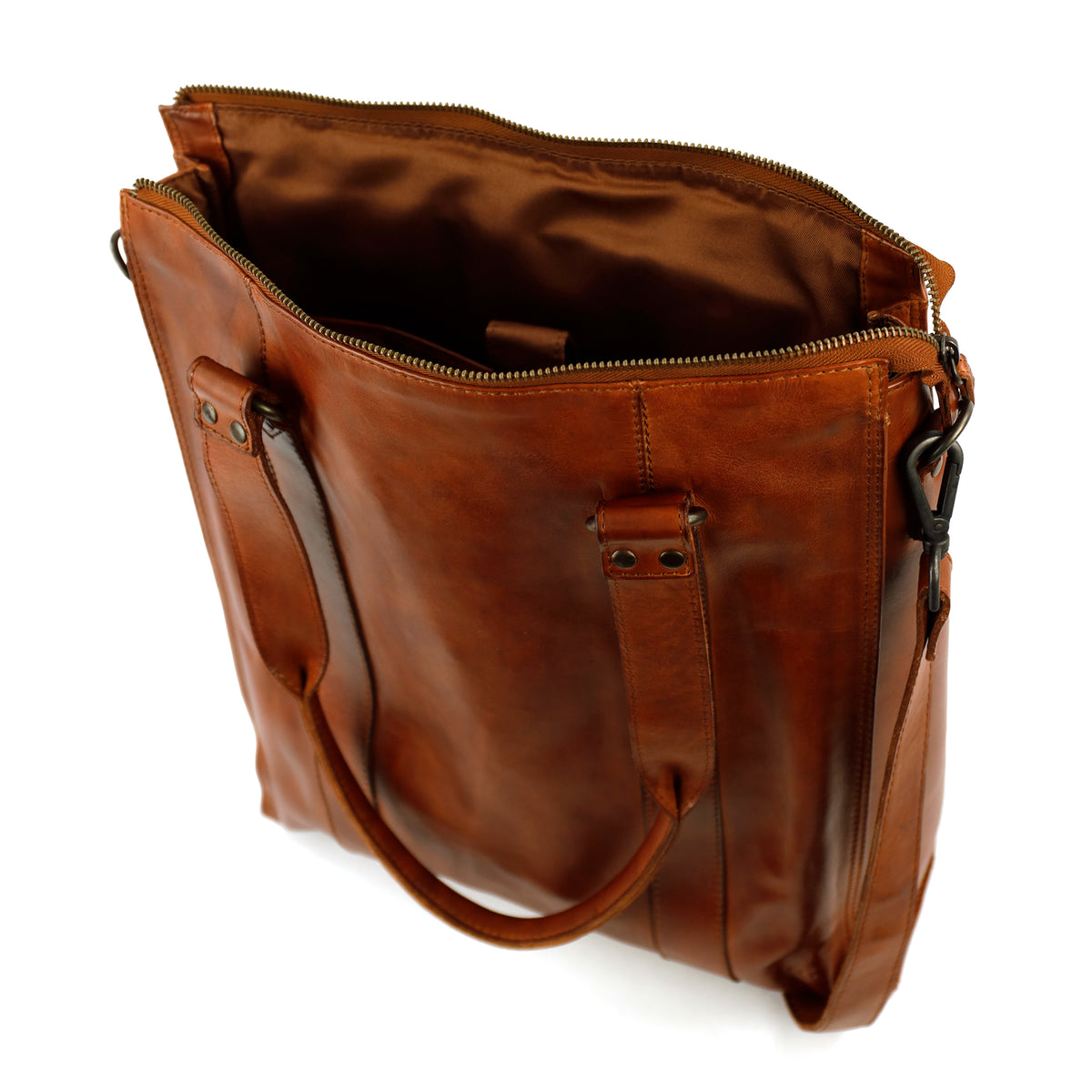 Hand-/schoudertas met laptopvak - 'Freya' cognac