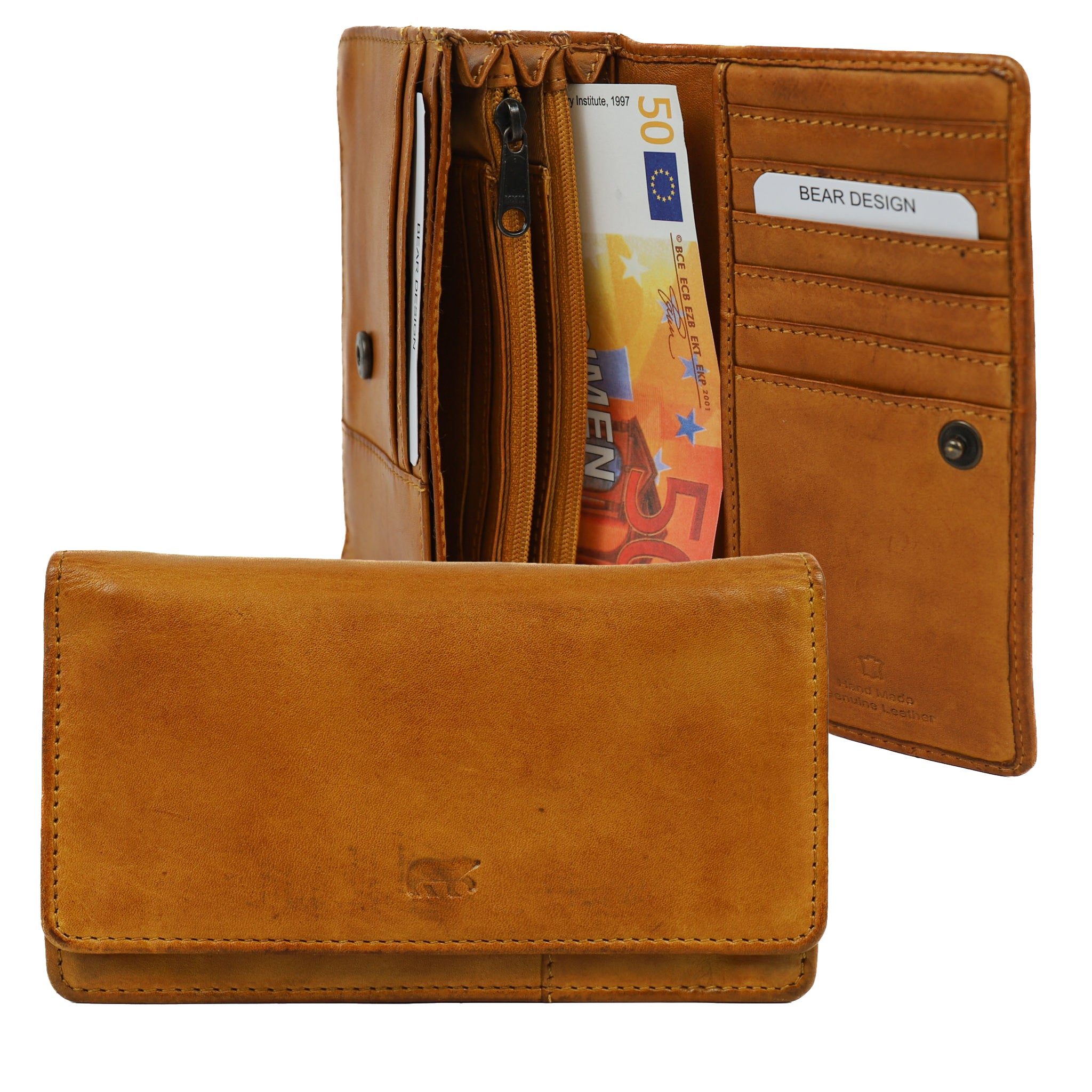 'Emma' wrap-over wallet, ochre yellow