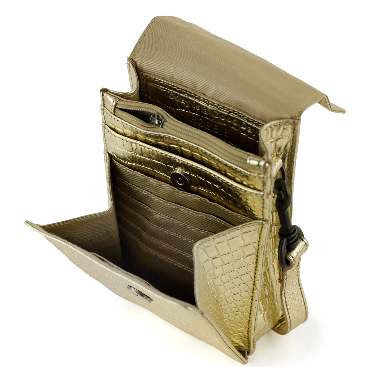 Schoudertasje 'Robbie' 2.0 croco champagen