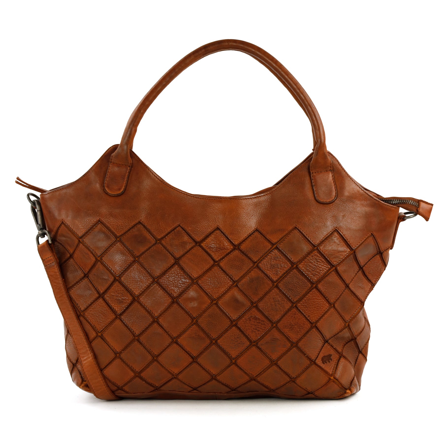 Patchwork hand-/schoudertas 'Marguerite' cognac