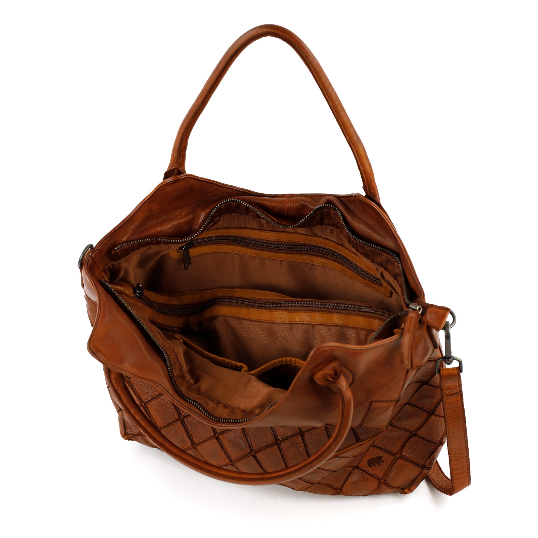 Patchwork hand/shoulder bag 'Marguerite' cognac