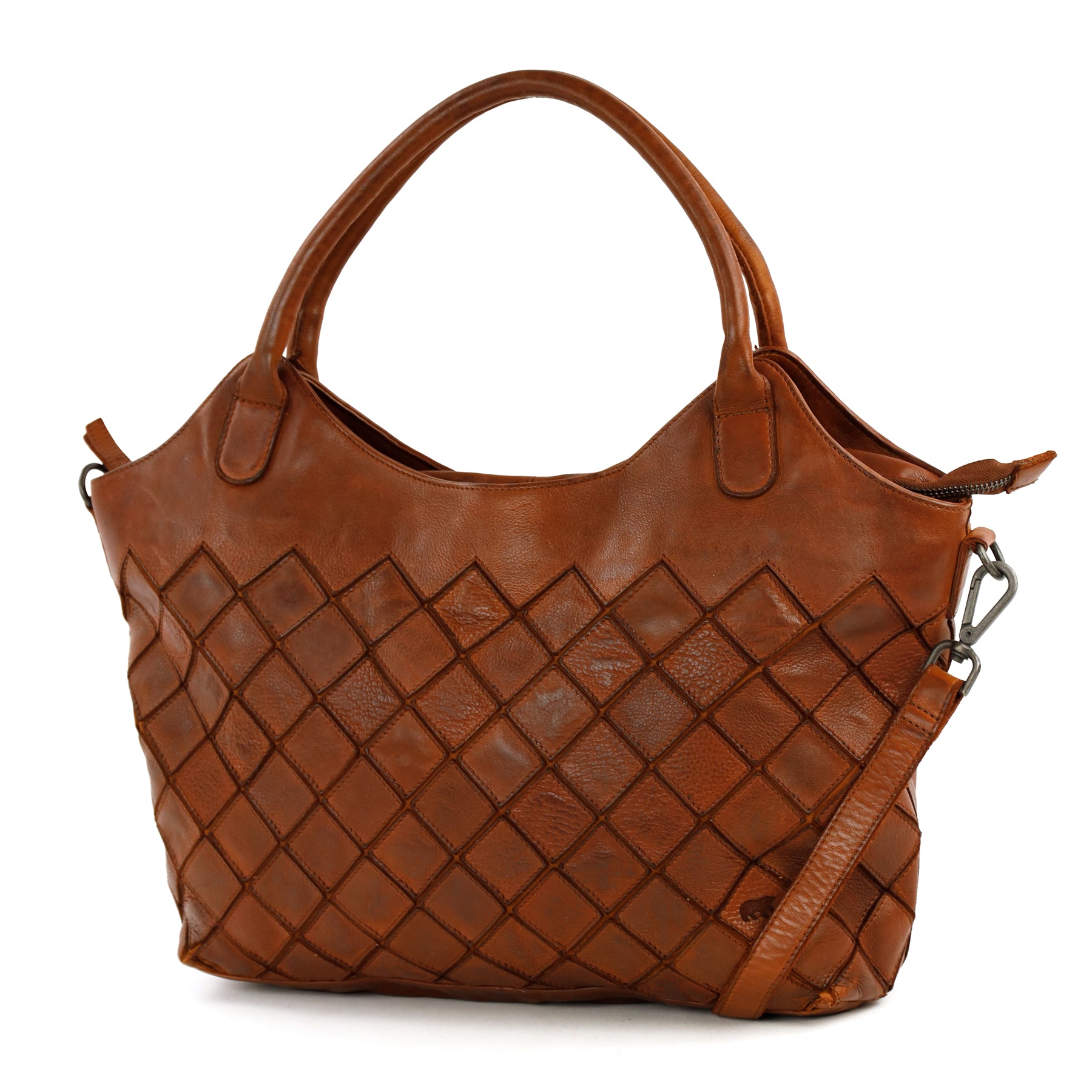 Patchwork hand-/schoudertas 'Marguerite' cognac