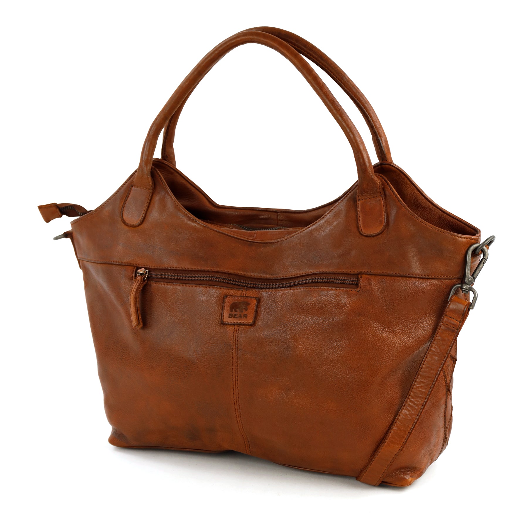 Patchwork hand/shoulder bag 'Marguerite' cognac